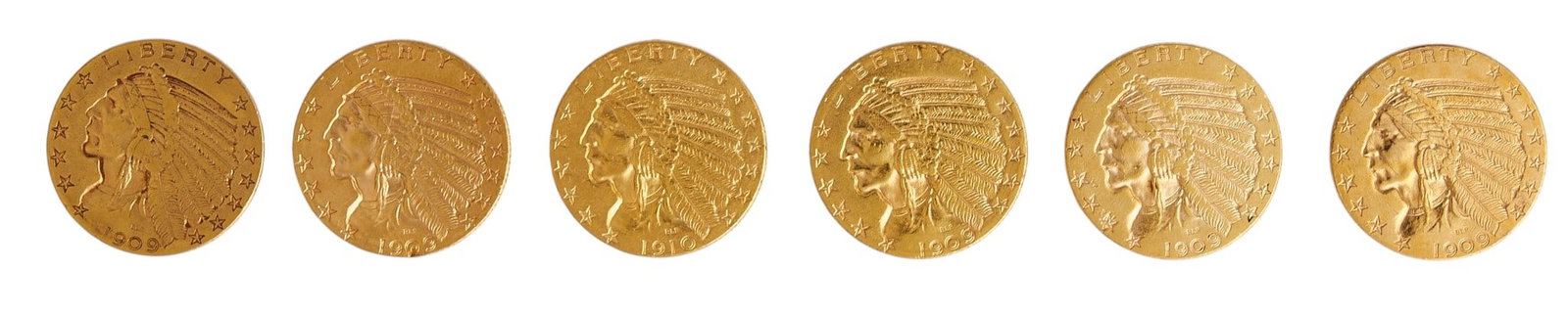 (6) $5 US Indian Head Eagle Gold Coins (1 of 2)