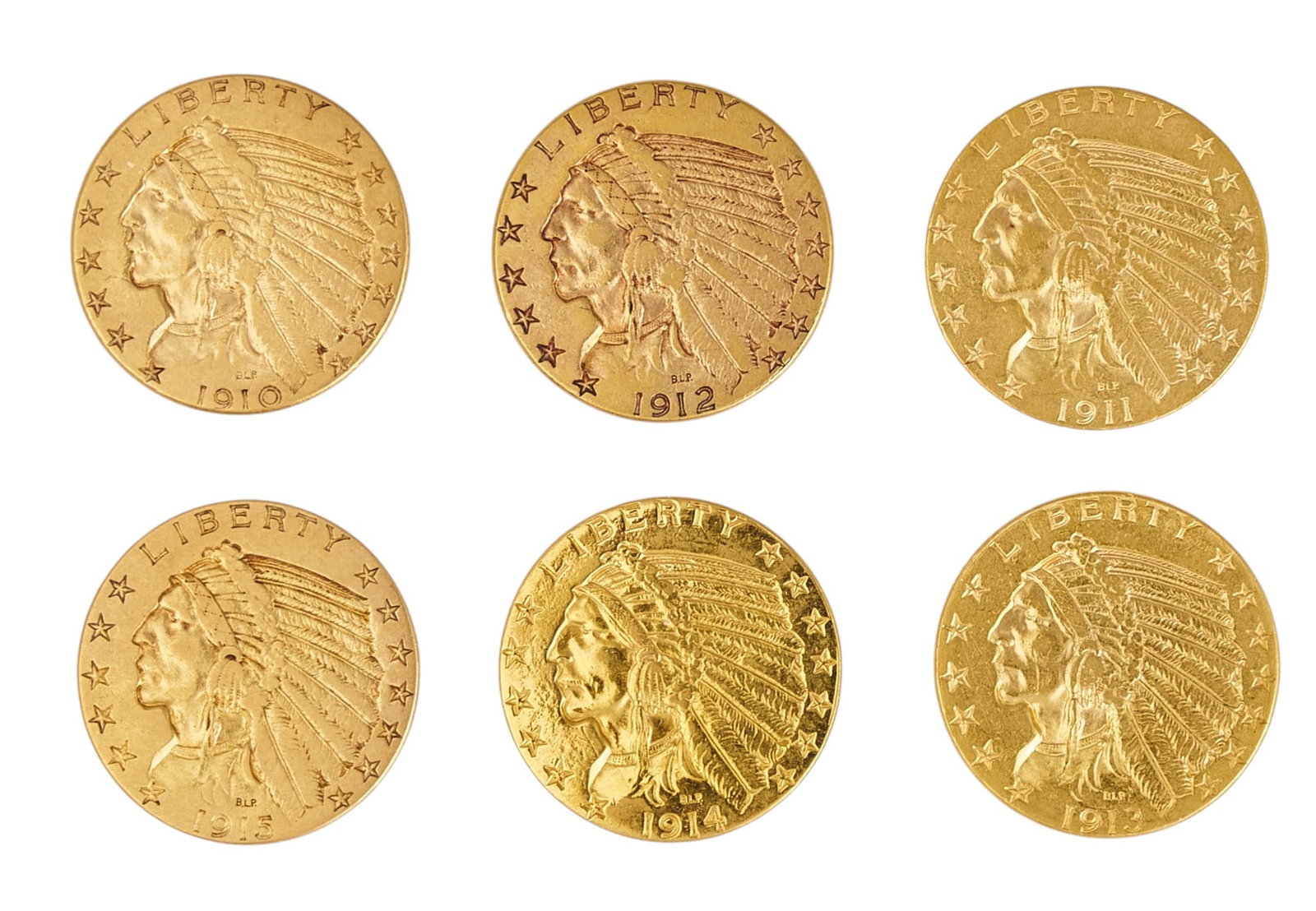 (6) $5 US Indian Head Eagle Gold Coins (1 of 2)