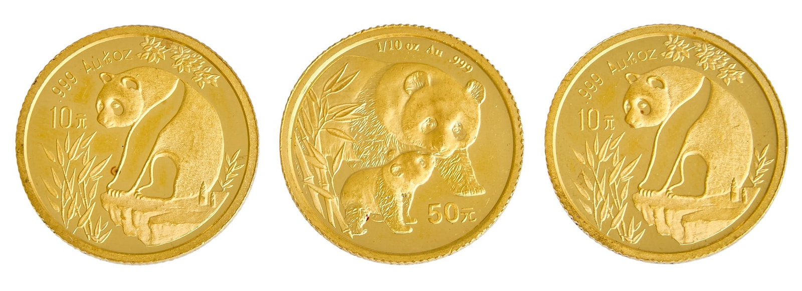(3) Chinese Gold Panda Coins: Three Chinese Gold Panda coins, to include, two 1998 Chinese Gold Pandas, and one 2004 Chinese Gold Panda Provenance: Property from the Estate of Joy Speck Wilson (1942-2026) from her