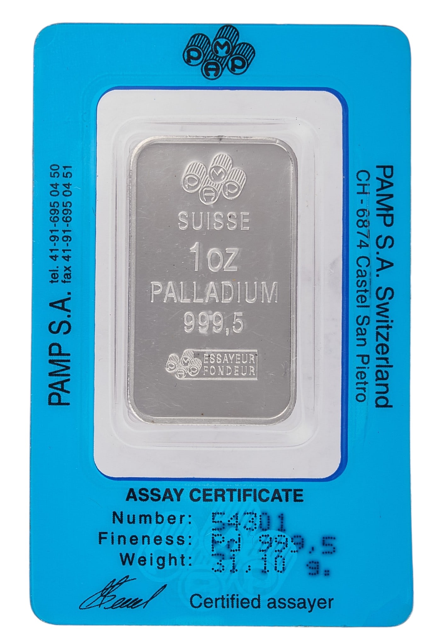 1oz Palladium Bar: One ounce palladium bar Provenance: Property from the Estate of Joy Speck Wilson (1942-2026) from her Menard, Texas ranch home