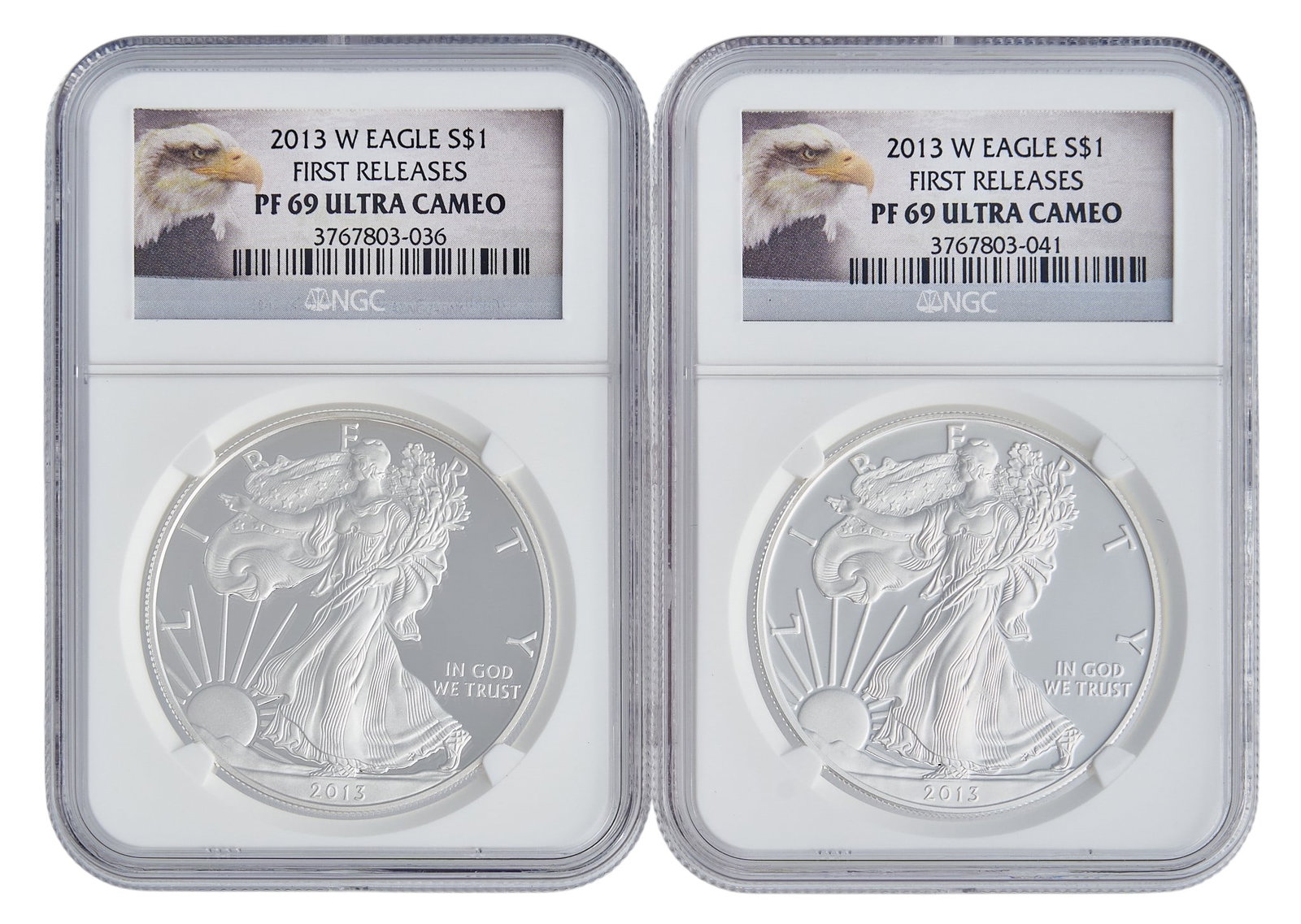 2 - 2013W 1st Release PF-69 Ultra Cameo Eagles: 2 - 2013W 1st Release PF-69 Ultra Cameo Eagles
