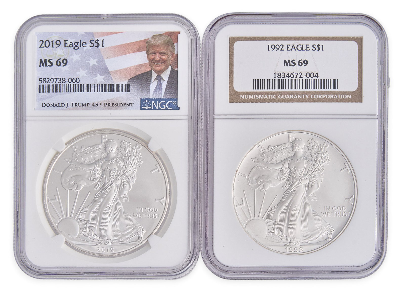 1992 & 2019 MS-69 $1 Silver Eagle Coins (1 of 2)