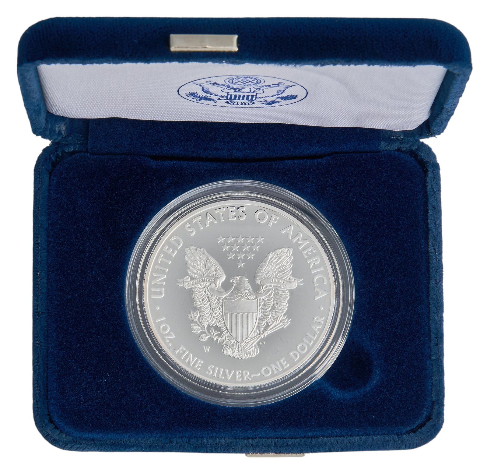 2012 American Eagle Silver Proof Coin with COA: 2012 American Eagle one ounce silver proof coin, with original box, and COA Provenance: Property from the collection of an industrial chem