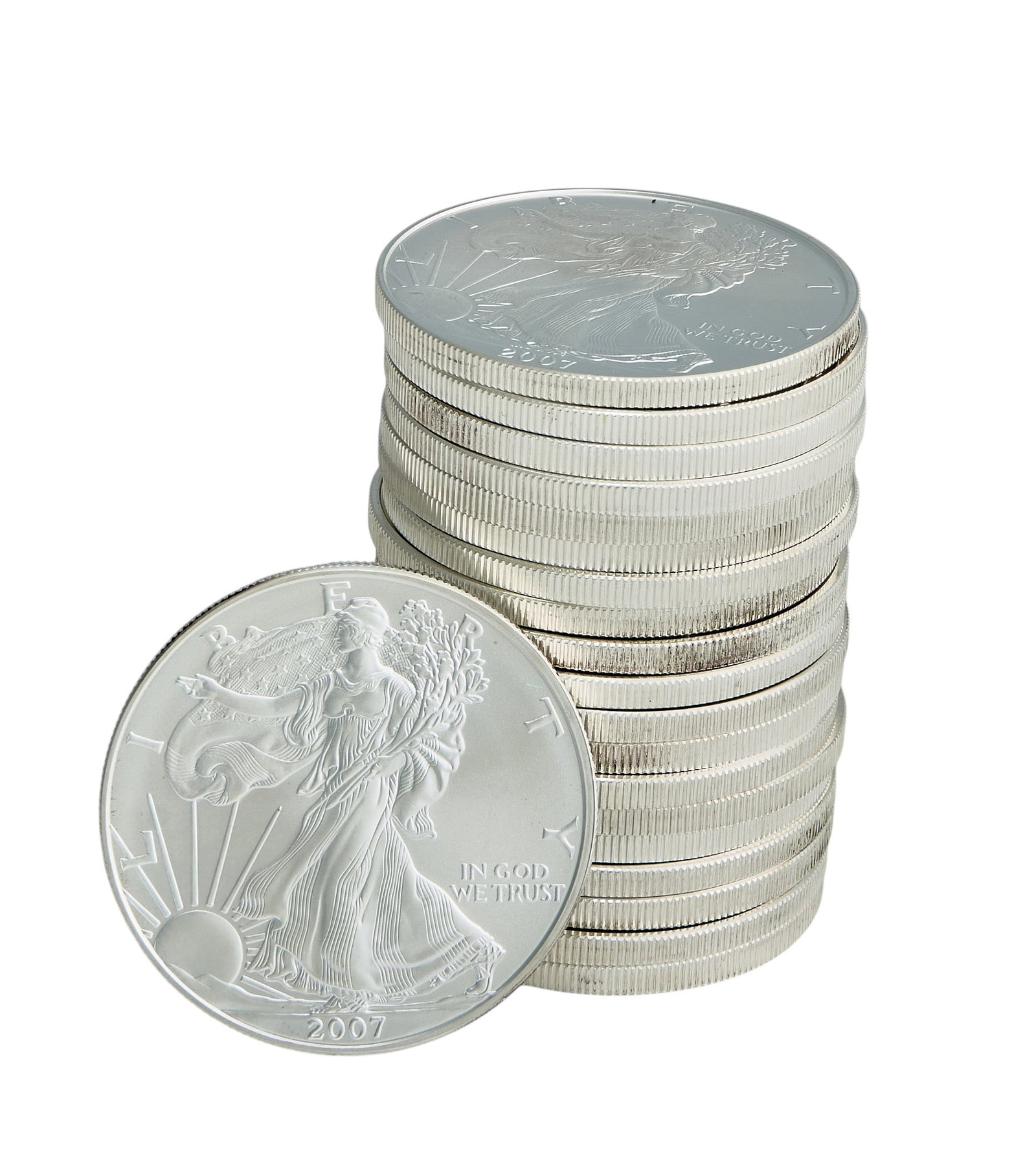 (20) 2007 Uncirculated American Silver Eagle Coins: Twenty 2007 Uncirculated American Silver Eagle Coins Provenance: Property from a home in the Alamo Heights neighborhood of San Antonio, Texas