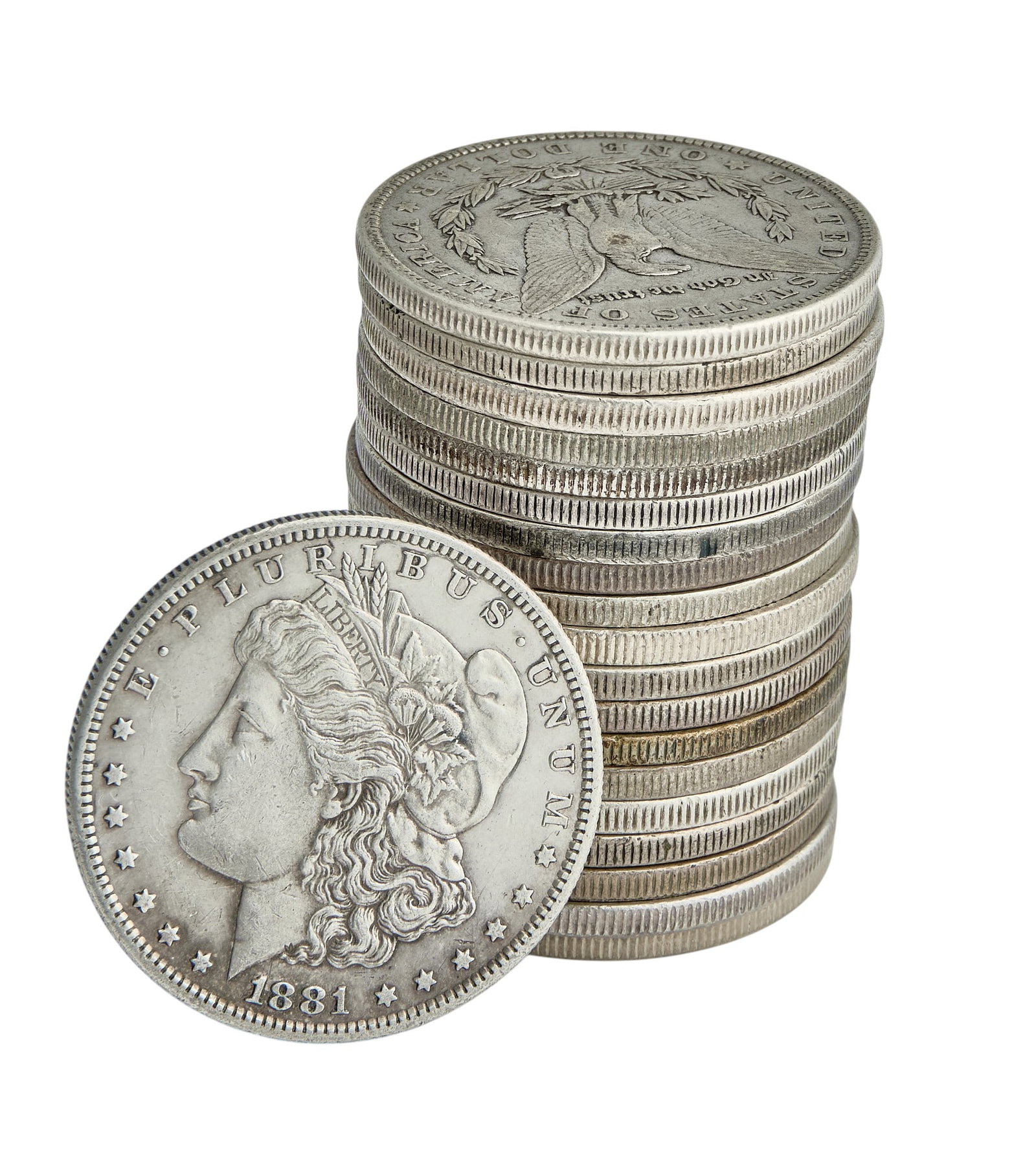 (20) Morgan Silver Dollars: Twenty assorted Morgan Silver Dollars Provenance: Property from the collection of an industrial chemicals entrepreneur, from his Alamo Heights, Texas home 
