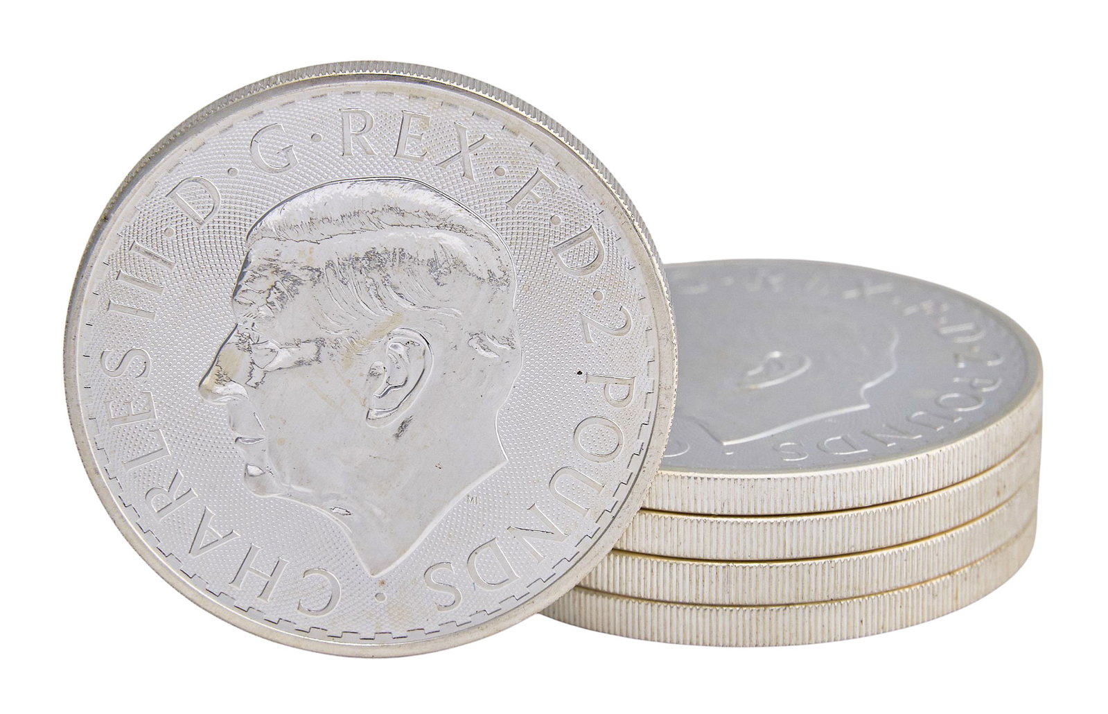 (5) 2024 Uncirculated British Britannia Silver Coins: Five 2024 uncirculated British Britannia silver coins, each one ounce .999 fine silver Provenance: Property from the collection of an industrial chemicals entrepreneur, from his Alamo Heights, Texas h