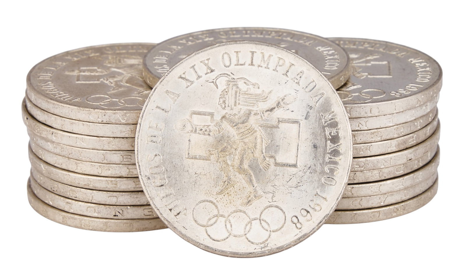 (20) 1968 Olympics Mexican 25 Pesos Silver Coins: Twenty 1968 Olympics Mexican 25 Pesos silver coins Total weight: 14.490 ozt Provenance: Property from the Estate of Joy Speck Wilson (1942-2026) from her Menard, Texas ranch home
