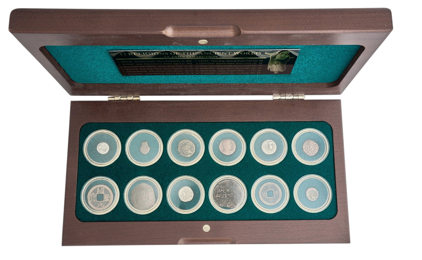 12 Religions of the Ancient World Coin Set: 12 Religions of the Ancient World coin set with original box, with COA Provenance: Property from a home in San Antonio, Texas 