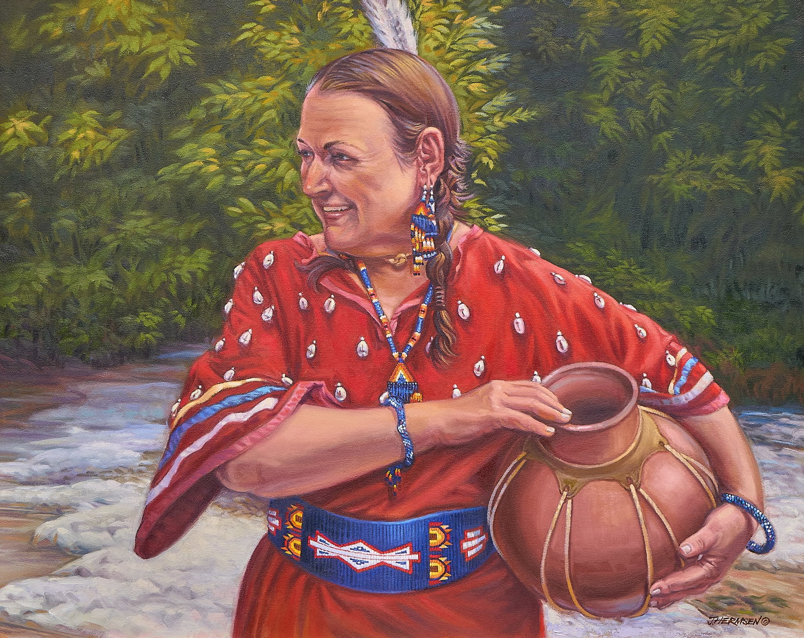Jack Hermsen, "White Feather": Jack Hermsen (Amer., 20th-21st C.), "White Feather", oil on canvas, signed lower right sight: 24 x 30 in., frame: 30 x 36 in. Provenance: Property from a home in San Antonio, 