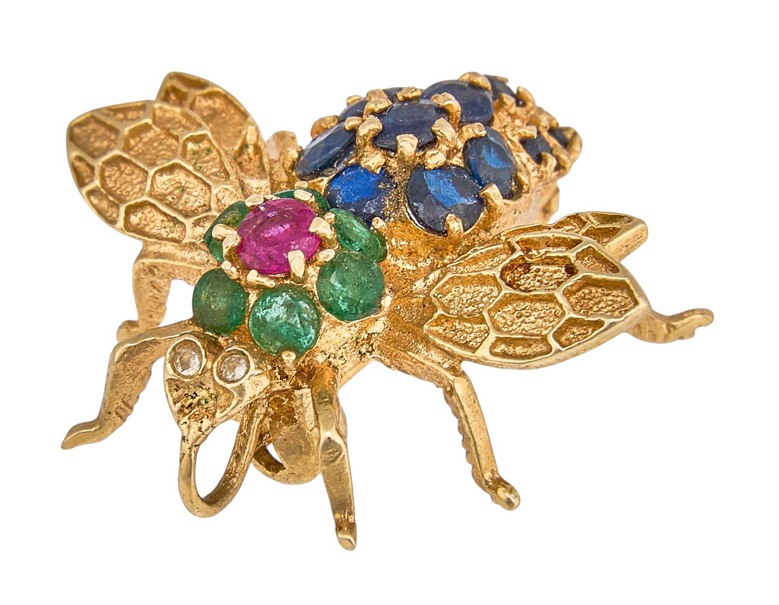 14K Multi-Stone Bee Brooch - 2