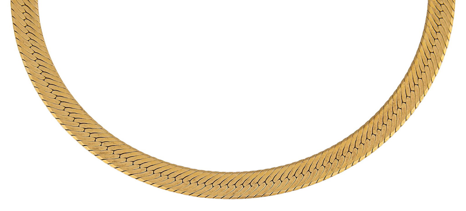 14K Herringbone Necklace: 14K gold herringbone chain necklace, marked "14KT ITALY" Length: 16 in. Total weight: 23.8 g Provenance: Property from a home in Boerne, Texas