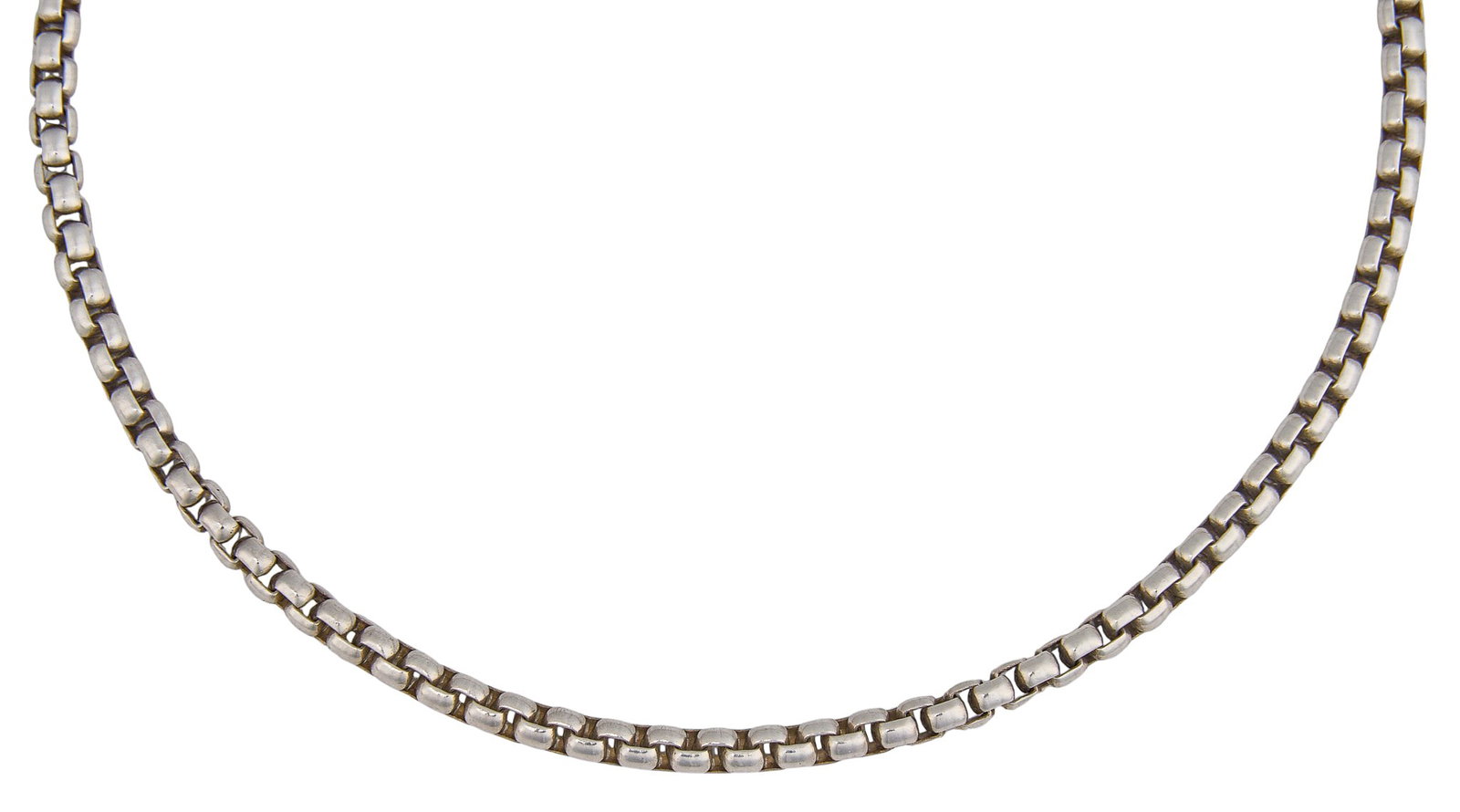 David Yurman Sterling/14K Necklace: David Yurman sterling silver chain necklace, with 14K gold "DY" charm Length: 32 in. Total weight: 48.6 g Provenance: Property from a home in the Alamo Heights neighborhood of San Antonio,