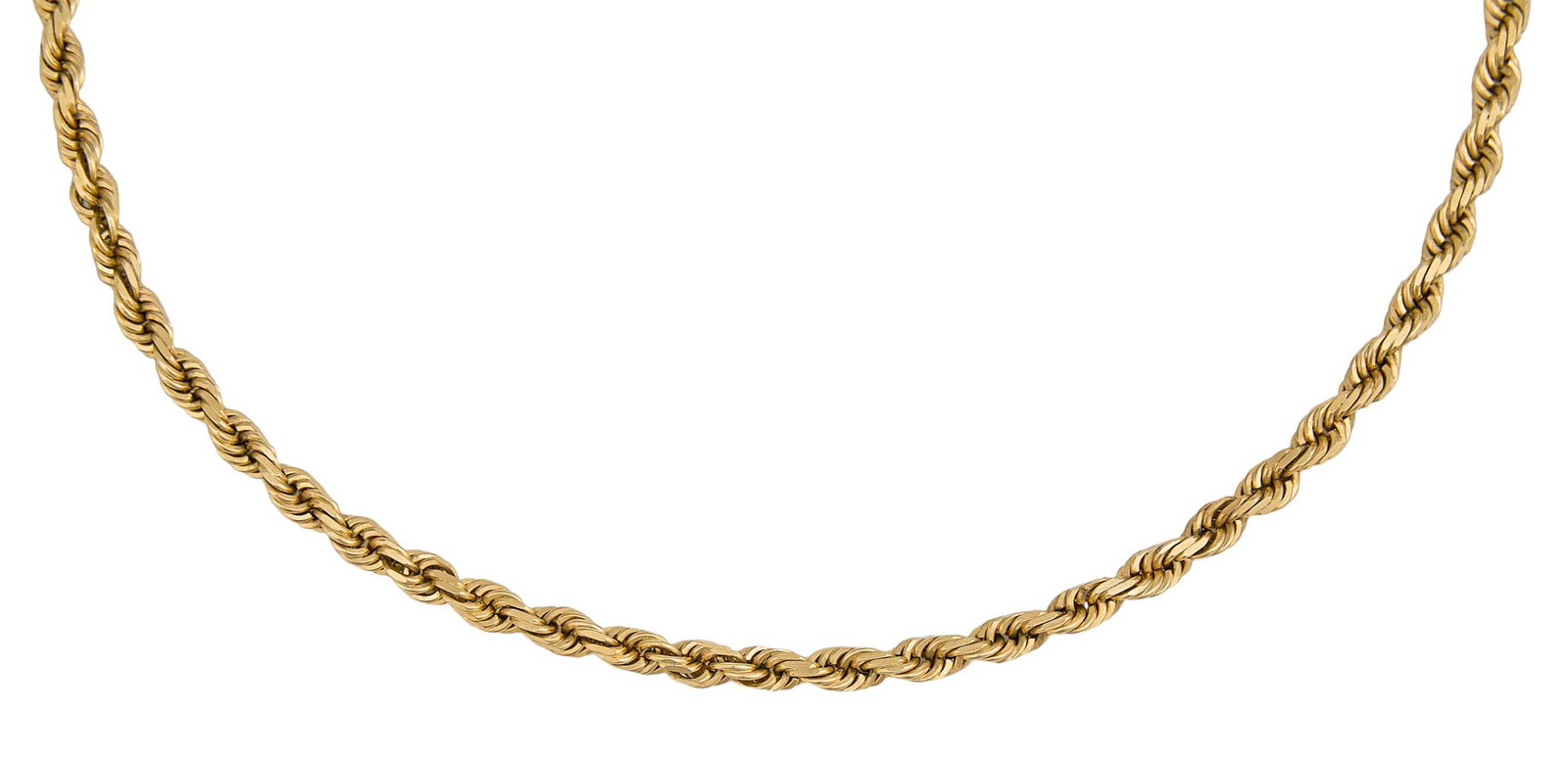 14K Rope Twist Necklace: 14K gold rope twist necklace, clasp marked "14K" Length: 24 in. Total weight: 29.1 g Provenance: Property from a home in Boerne, Texas