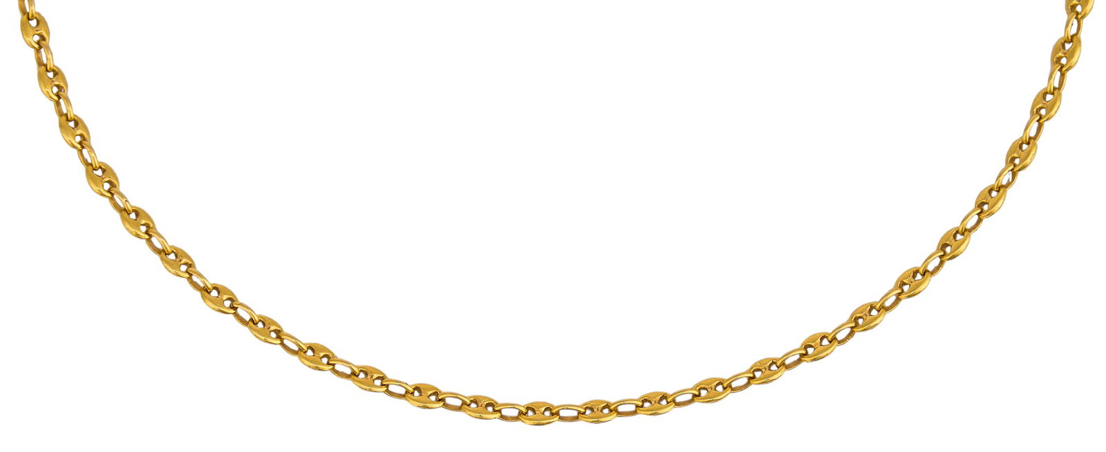 18K Mariner Link Chain: 18K mariner link chain necklace, marked "750" Length: 20.5 in. Total weight: 12.7 g Provenance: Property from the Cordillera Ranch home of prominent attorney David J. Arata