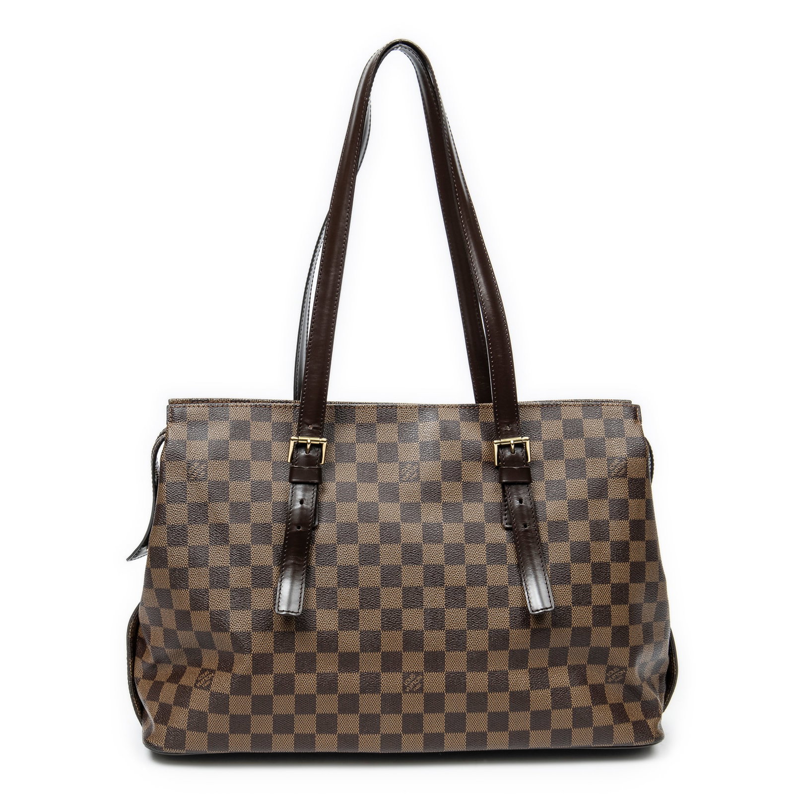 Louis Vuitton Chelsea Shoulder Bag: Louis Vuitton Chelsea shoulder bag in brown damier ebene, golden brass hardware, marked TH0076 (Jul 2006); third-party authenticated 16.25 in. x 10.75 in. x 6 in. Condition A; excellent condition,
