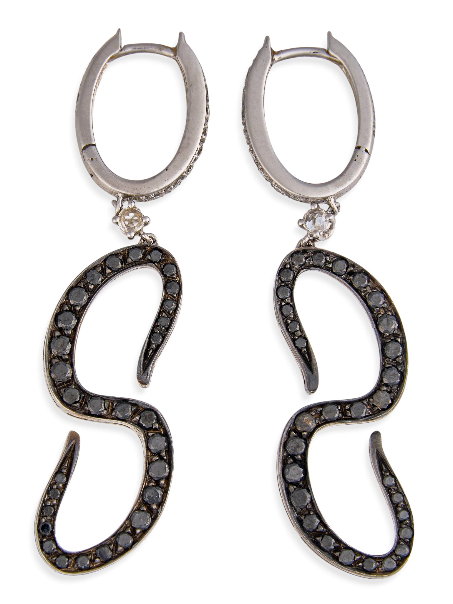 Piero Milano 18K Diamond “S?? Earrings: Pair of 18K two-tone gold with dangling "S" forms, set with pave-set round diamonds, marked "Piero Milano" Length: 2 in. / each Total weight: 7.8 g Provenance: Property from a