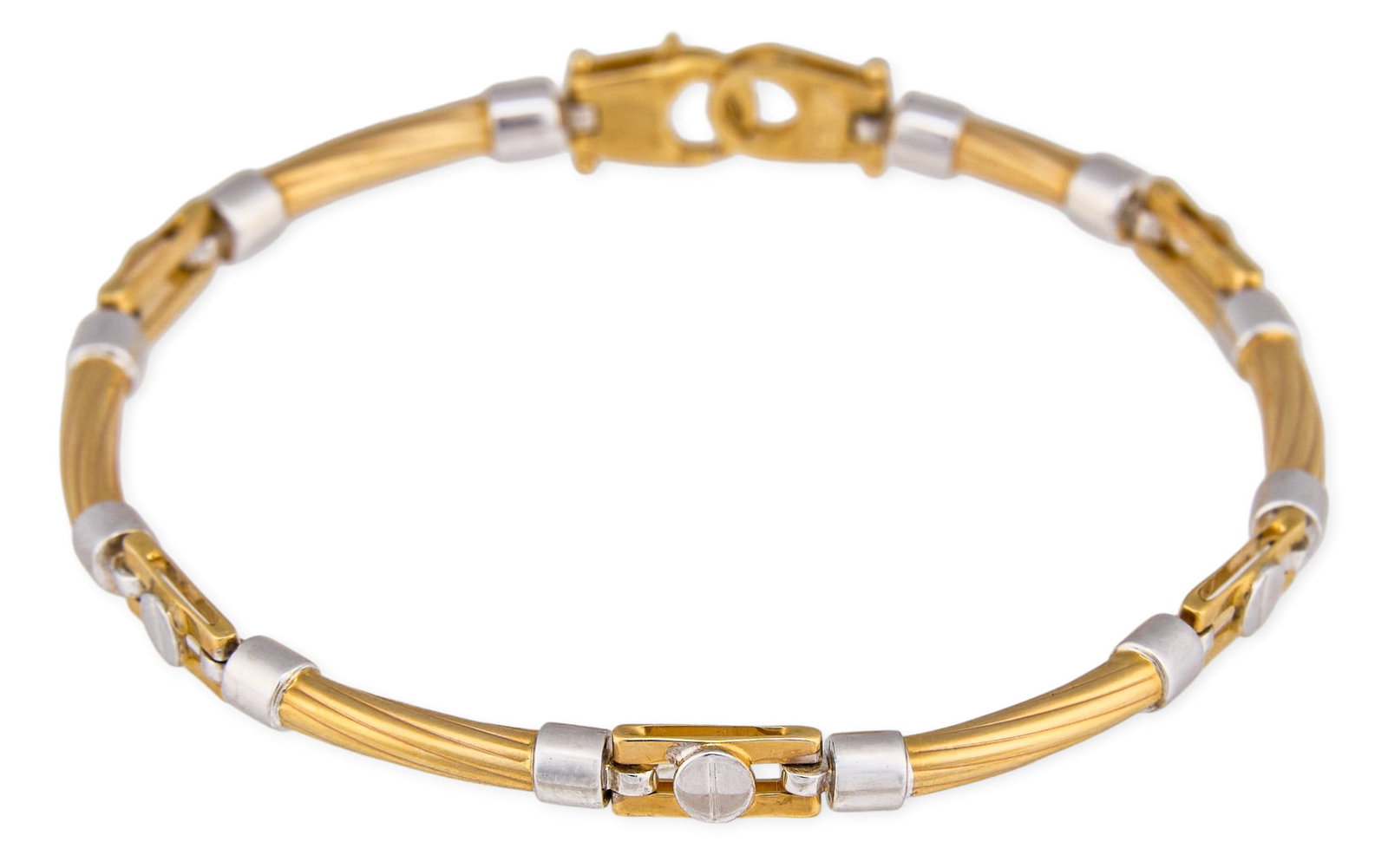 14K Two-Tone Link Bracelet: 14K gold two-tone link bracelet, marked "14K" Length: 7 in. Total weight: 9.08 g Provenance: Property from a hom