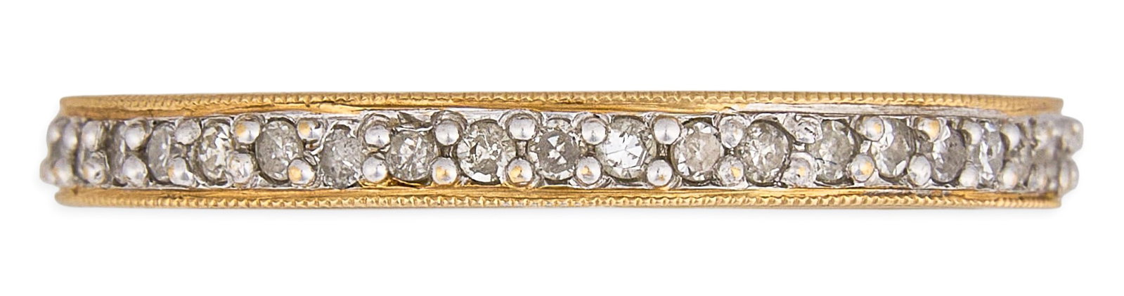 14K Diamond Ring Guard: 14K two-tone gold diamond ring guard, marked "14K" Size: 8 Total weight: 2.23 g Provenance: Property from a home in the Alamo Heights neighborhood of San Antonio, Texas