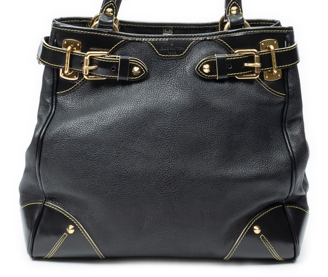 Louis Vuitton Le Majestueux Shoulder Bag: Louis Vuitton Le Majestueux shoulder bag in black suhali leather, golden brass hardware, marked DU4018 (41st Week of 2008); third-party authenticated 13.25 in. x 12.25 in. x 5.5 in. Condition A;