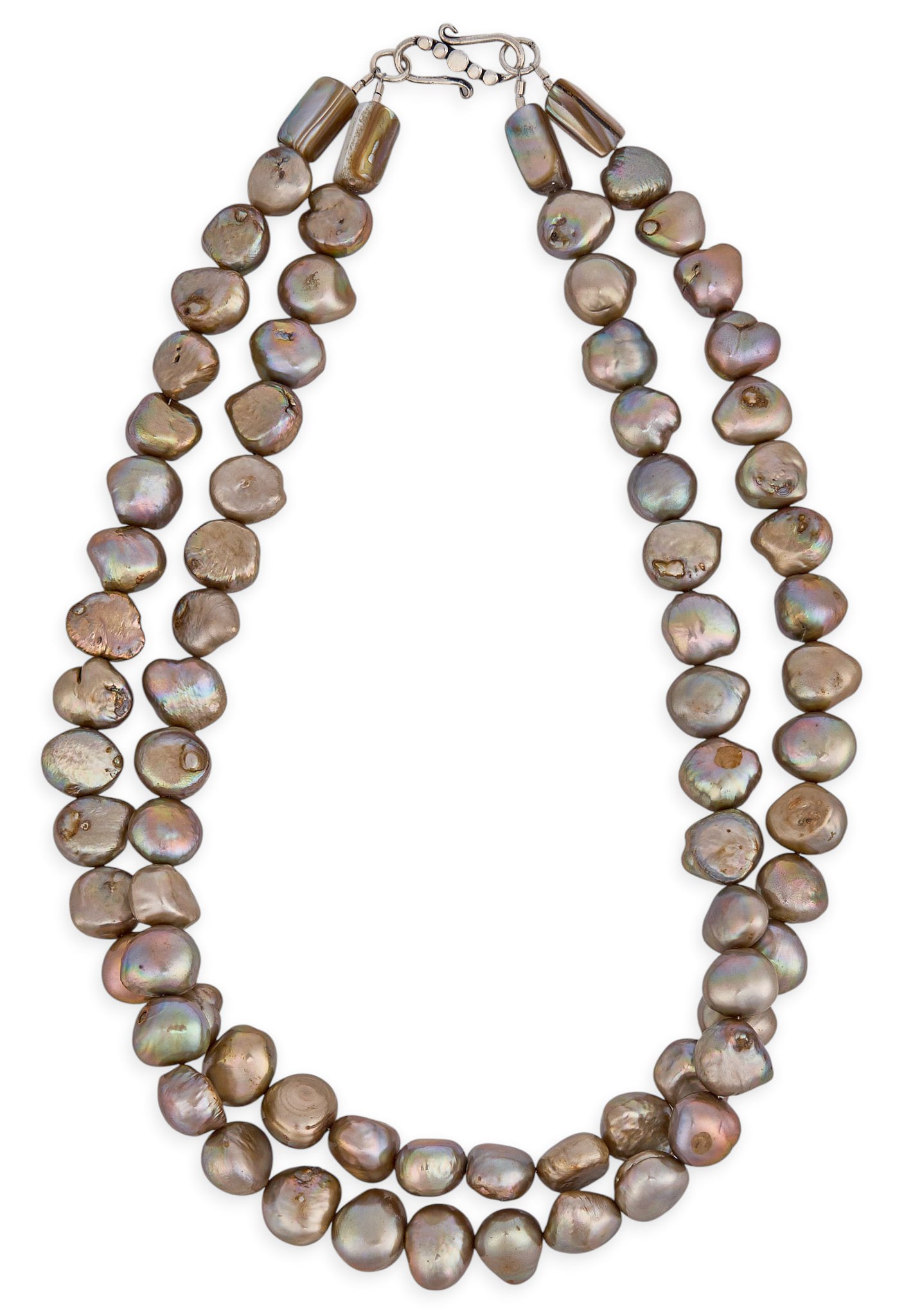 Multi-Strand Freshwater Pearl Necklace: Double-stranded necklace composed of freshwater pearls, and sterling silver hook and eye closure Length: 18 in. Total weight: 117.3 g Provenance: Property from a home in San Antonio, Texas