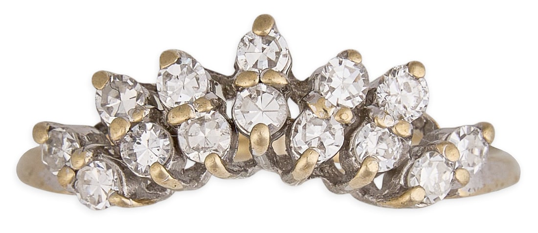 18K Diamond Ring Guard: 18K gold ring guard set with two rows of round-cut diamonds, marked "18K" Size: 6 Total weight: 2.44 g Provenance: Property from a home in the Alamo Heights