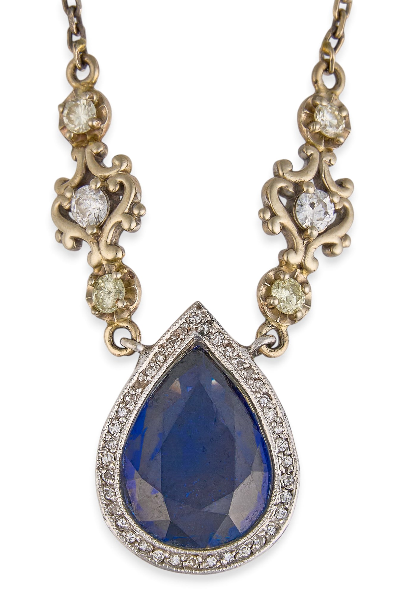 14K Two-Tone Sapphire & Diamond Pendant Necklace (1 of 4)