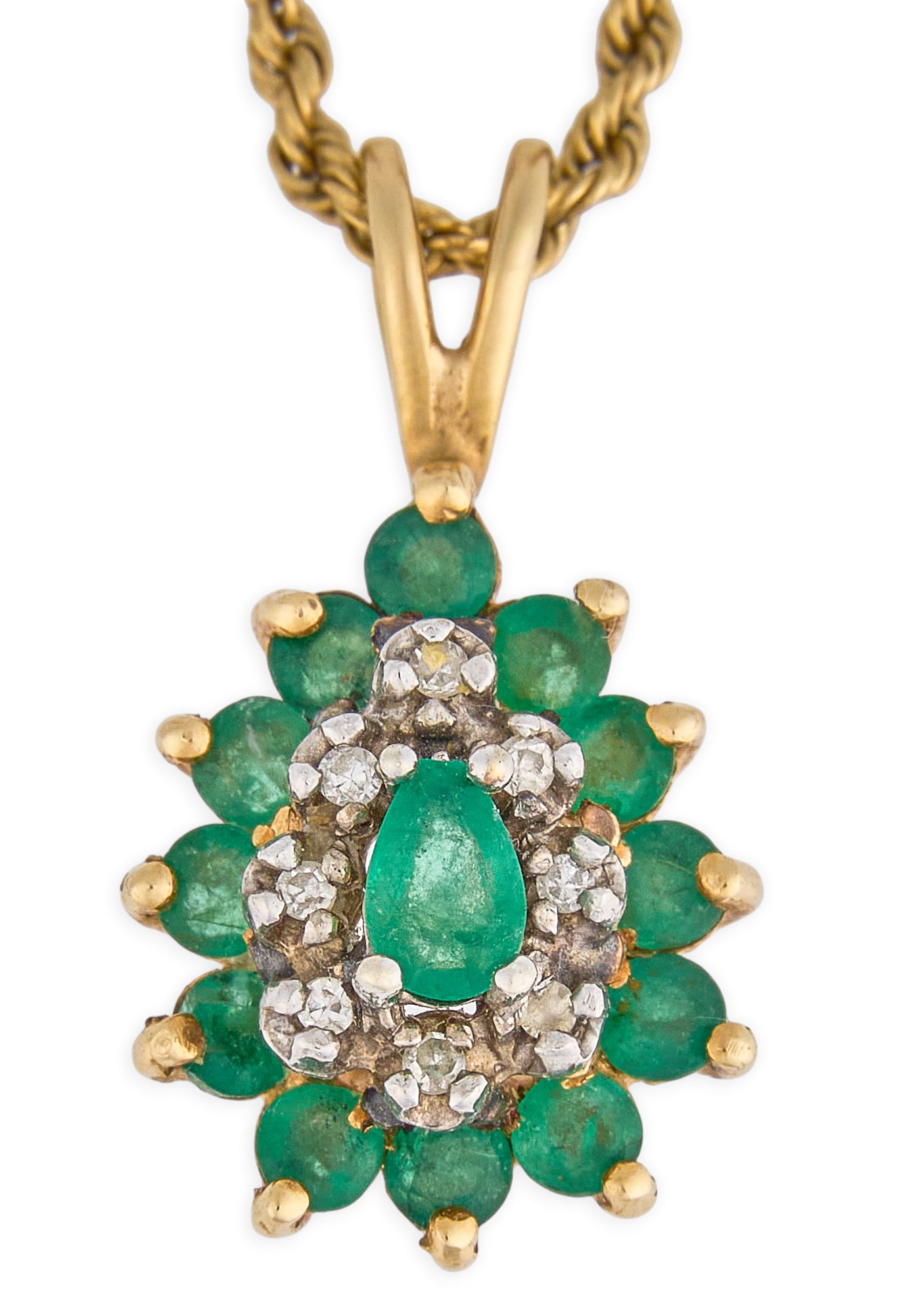 14K Diamond & Emerald Pendant Necklace (1 of 4)