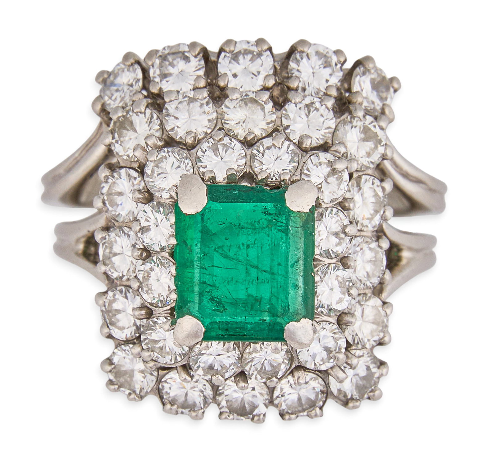 Platinum Emerald & Diamond Cluster Ring with Diamond Guard (1 of 7)