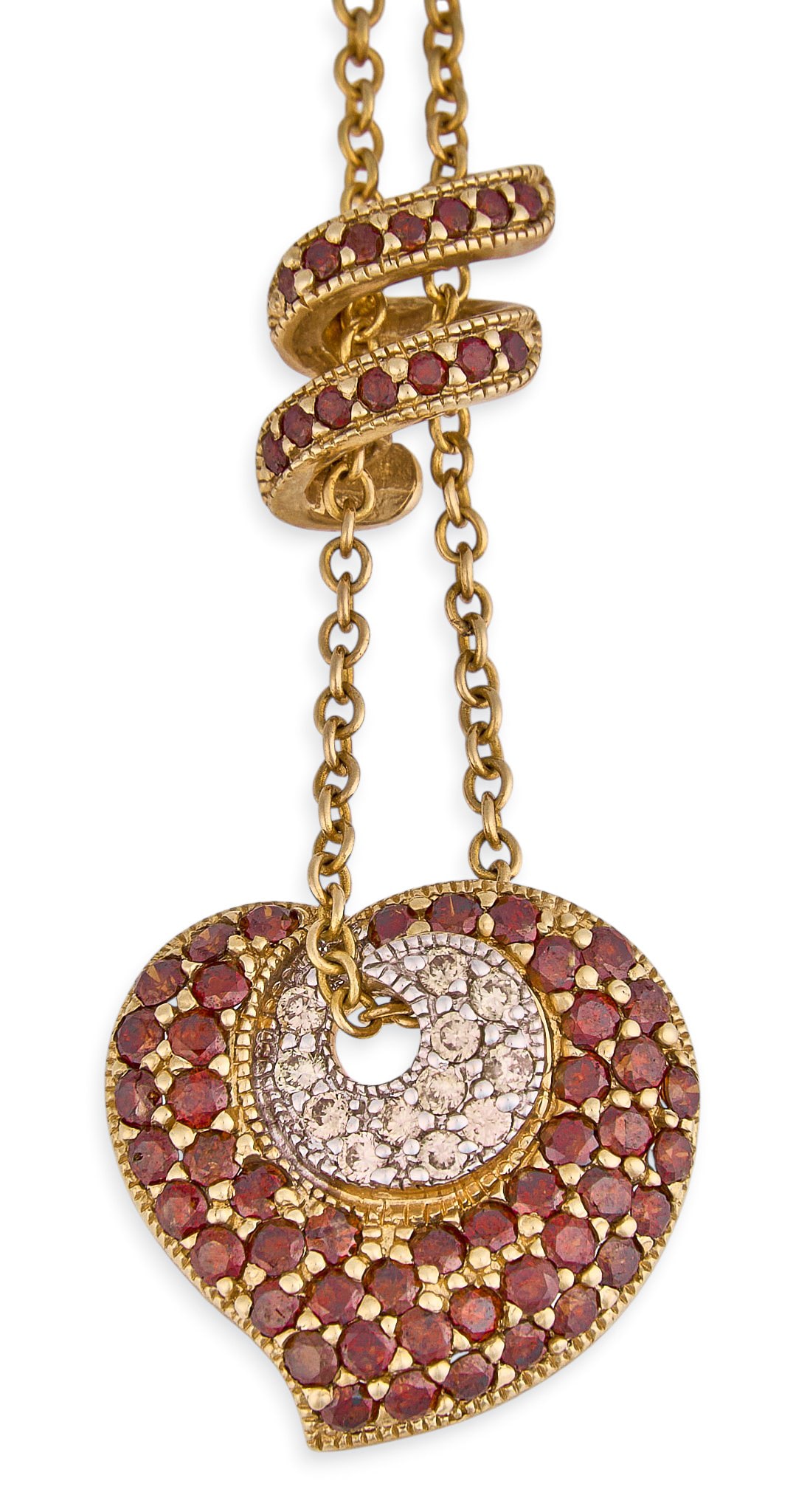 14K Diamond & Garnet Pendant Necklace: marked "14K" to pendant and clasp Length: 18 in. Total weight: 6.3 g Provenance: Property from a home in San Antonio, Texas