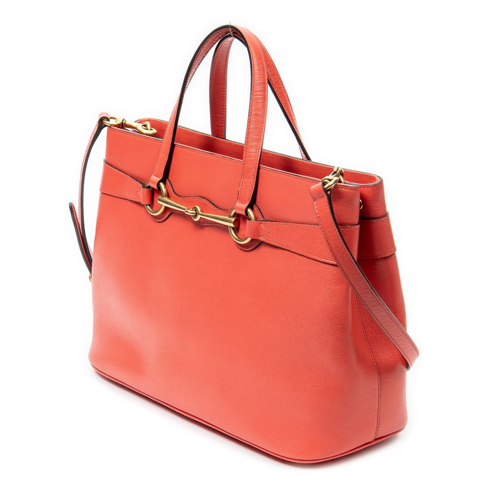 Gucci Medium Bright Bit Tote Shoulder Bag: Gucci Medium Bright Bit Tote shoulder bag in pink textured leather, with pink leather handles, and golden hardware, marked 319795-498879, includes long strap, booklet, key ring; third-party authentica