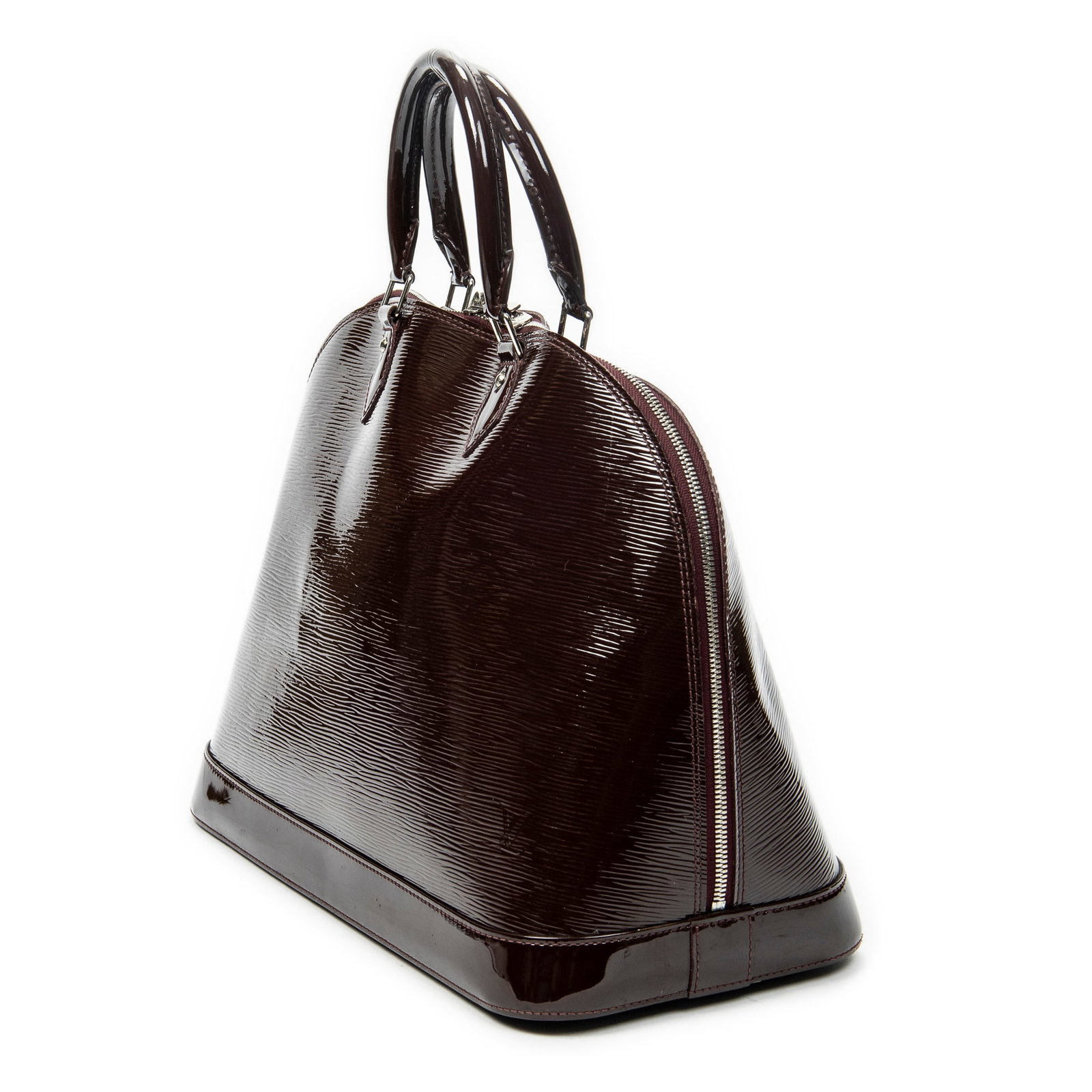 Louis Vuitton Alma GM Handbag: Louis Vuitton Alma GM handbag in prune electric Epi leather, silver brass hardware, marked MB1111 (11th Week of 2011); third-party authenticated 15.25 in. x 11.5 in. x 7.5 in. Condition A; excellent