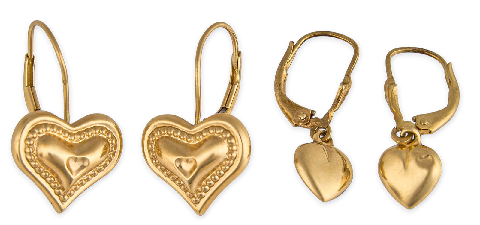 (2) Pairs of 14K Heart Earrings: Two pairs of 14K heart motif gold earrings Total weight: 3.48 g Provenance: Property from a home in the Alamo Heights neighborhood in San Antonio, Texas