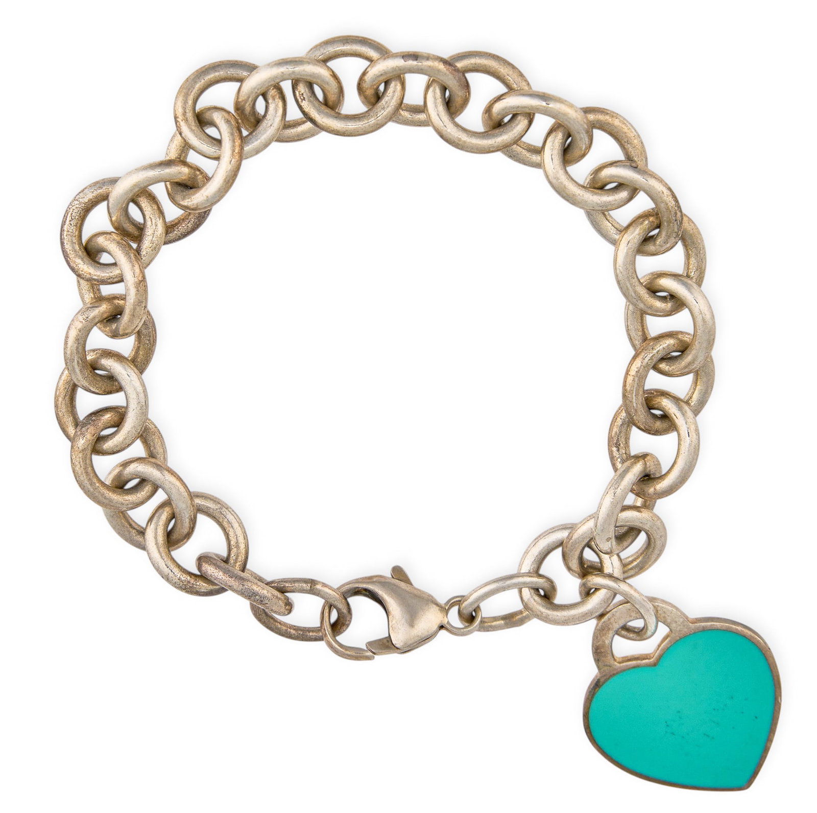Tiffany & Co. Return to Tiffany Sterling Bracelet: Tiffany & Co. sterling silver Return to Tiffany bracelet, with heart charm set with blue enamel inlay, includes box, marked "Please Return to Tiffany & Co. New York 925" Length: 7.25