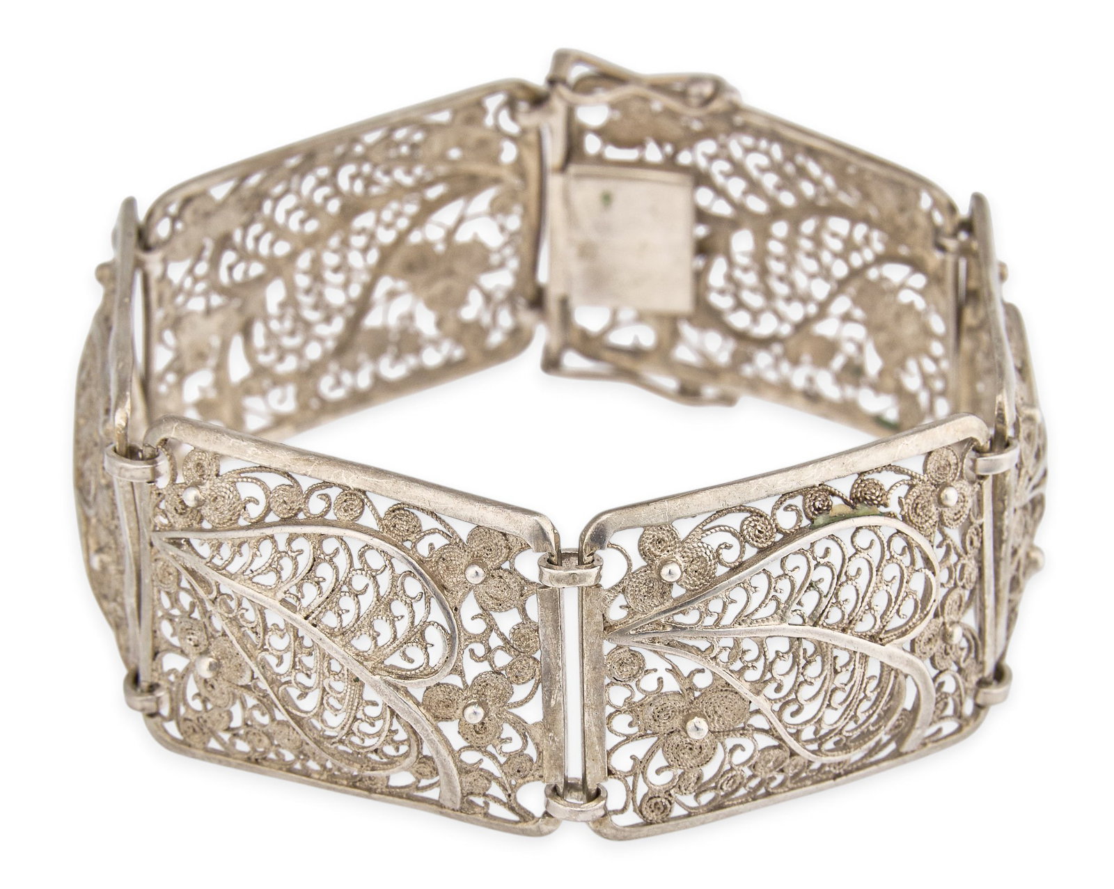 Vintage Filagree Bracelet: Vintage filagree bracelet, marked "835" Length: 7.25 in. Provenance: Property from a home in the Alamo Heights neighborhood of San Antonio, Texas