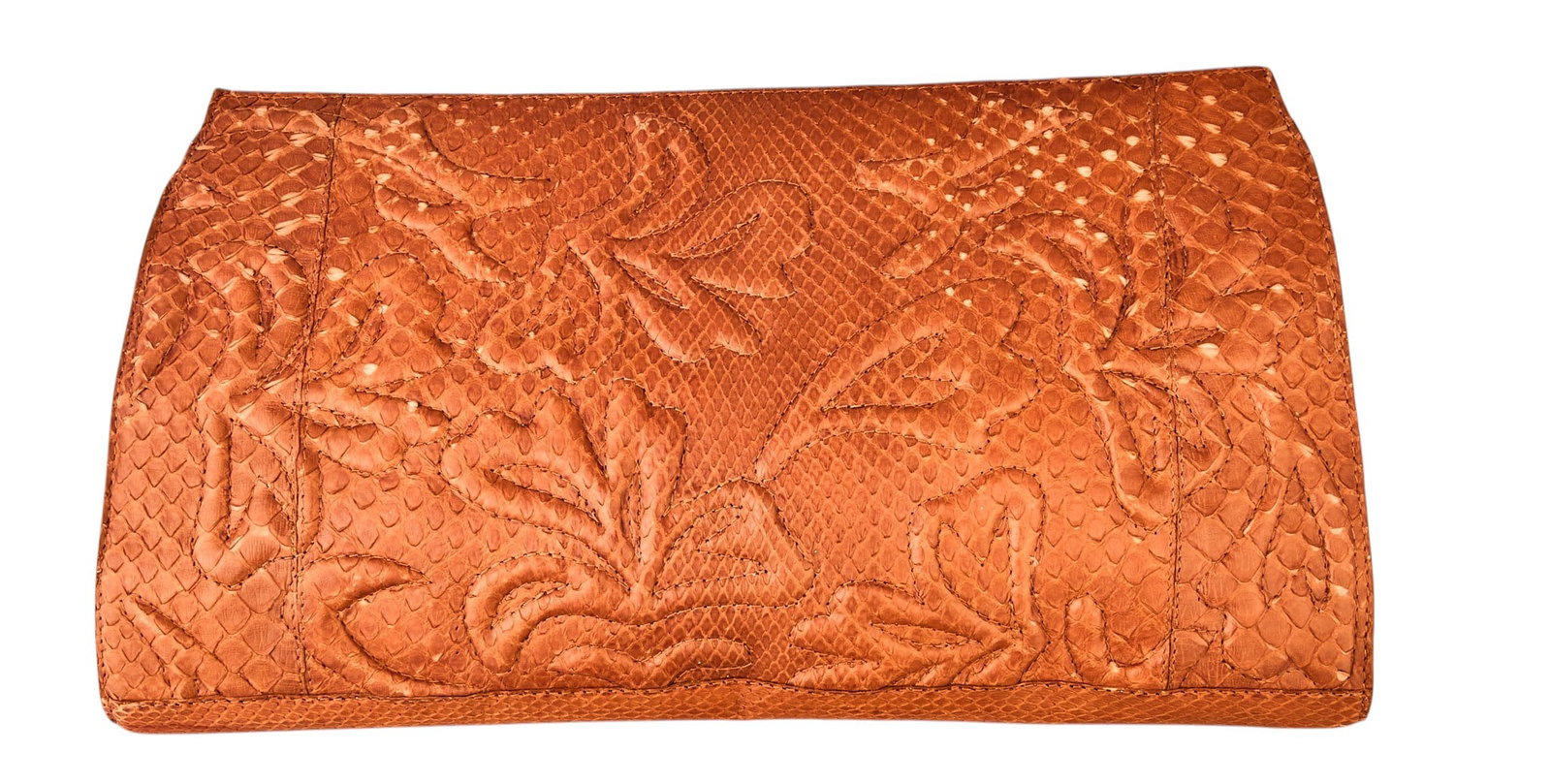 Nancy Gonzalez Python Leather Clutch: Nancy Gonzales genuine python leather clutch handbag Condition A; excellent condition, shows little signs of wear Provenance: Property from a home in the Alamo Heights neighborhood of San Antoni