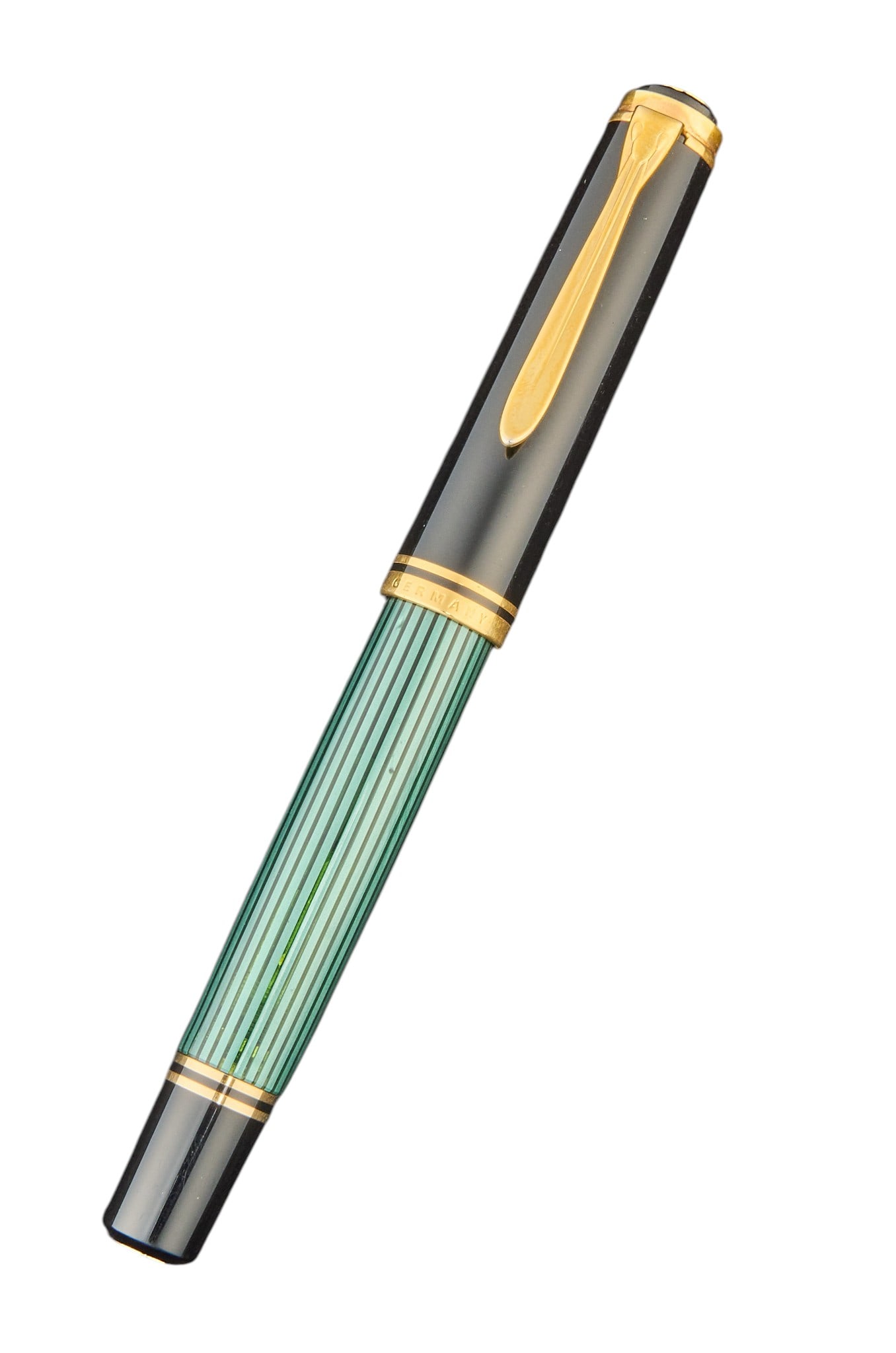 Pelikan M800 18K Fountain Pen: Pelikan M800 fountain pen with 18k gold nib marked "18C-750", and black and green resin barrel, marked "W.Germany" Provenance: Property from the New Braunfels, Texas home of award-