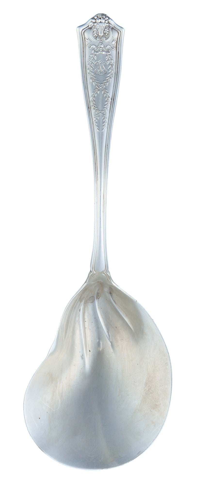 Tiffany & Co. Sterling Silver Serving Spoon: Tiffany and Co. sterling silver serving spoon, monogrammed, and marked "Tiffany & Co." length: 9.5 in. Total weight: 3.56 ozt (weighable silver) Provenance: Property from the colle