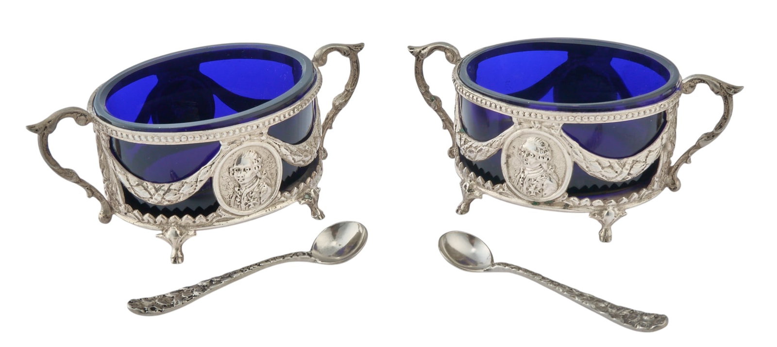 Pair of English Sterling Silver Master Salts with Liners (1 of 2)