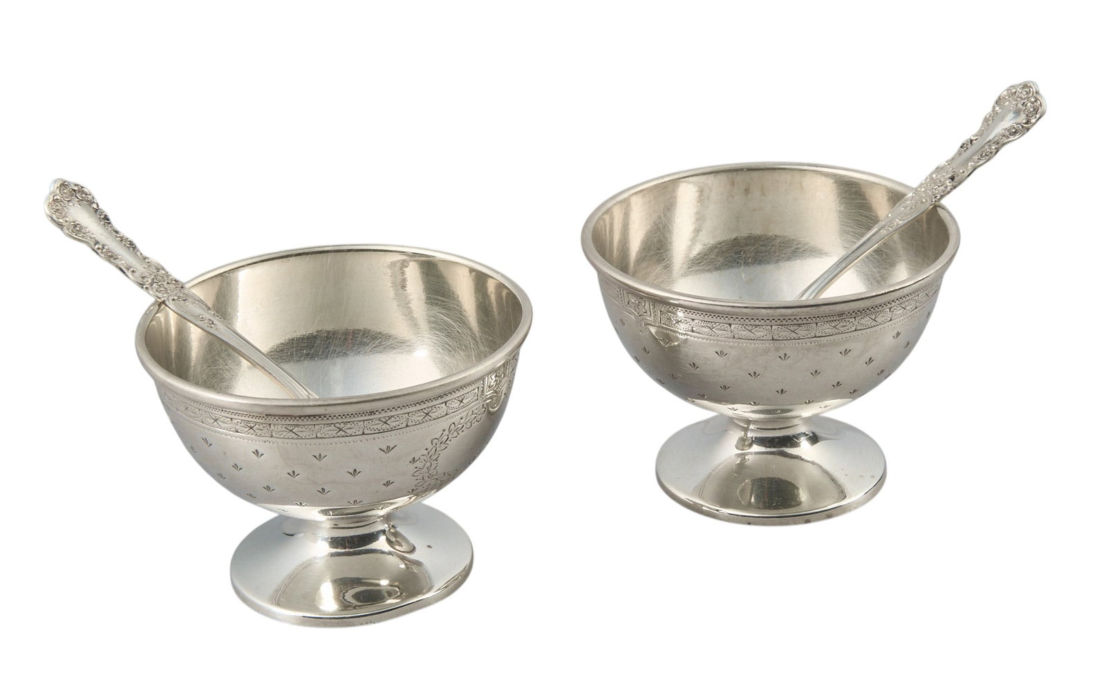 Pair of Sterling Silver Master Salt Cellars with Spoons (1 of 4)