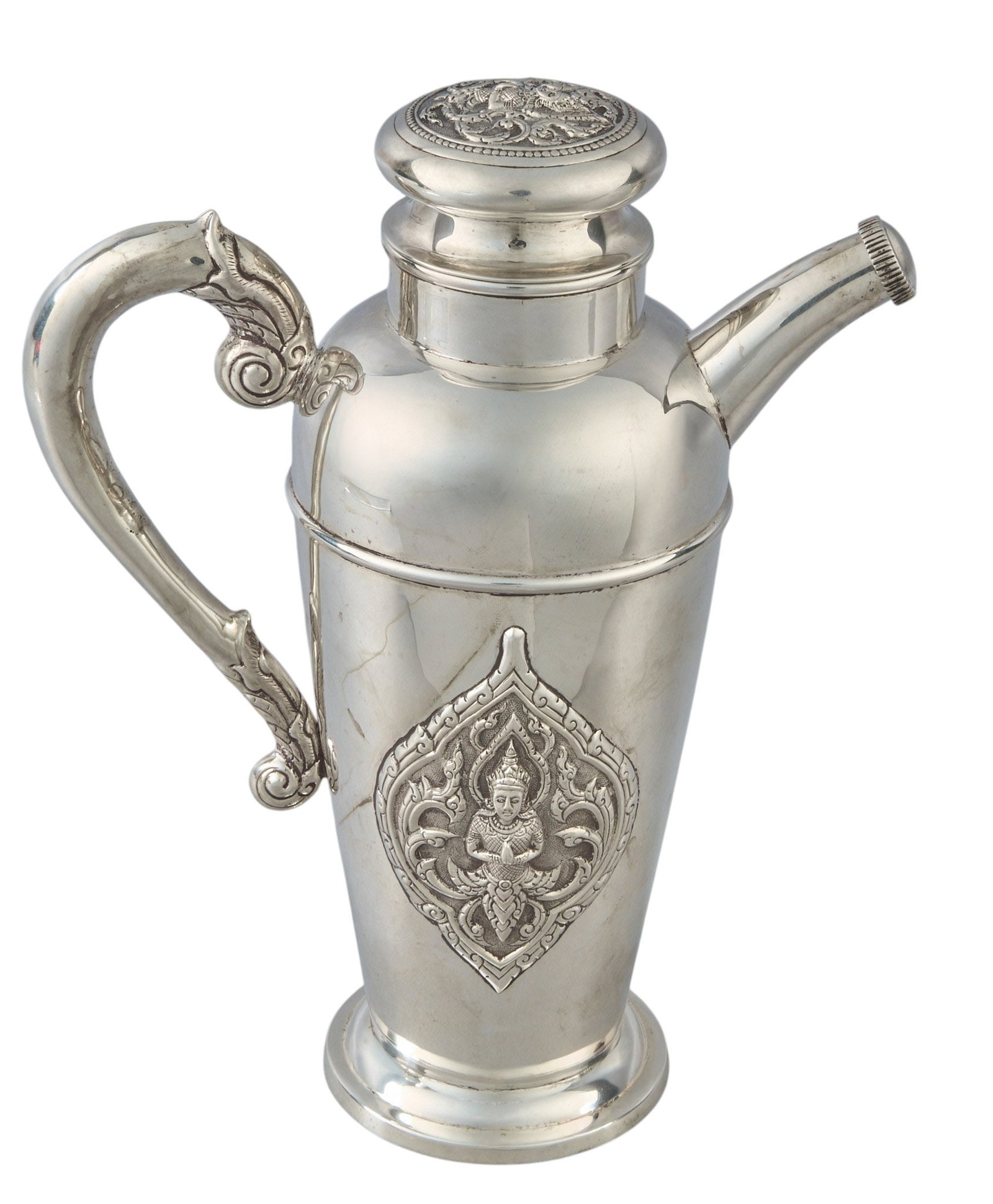 Sterling Silver Cocktail Shaker: Sterling silver cocktail shaker height 9 in. x width 7 in. x depth 3 in. Total weight: 12.90 ozt (weighable silver) Provenance: Property from the collection of an industrial chemicals