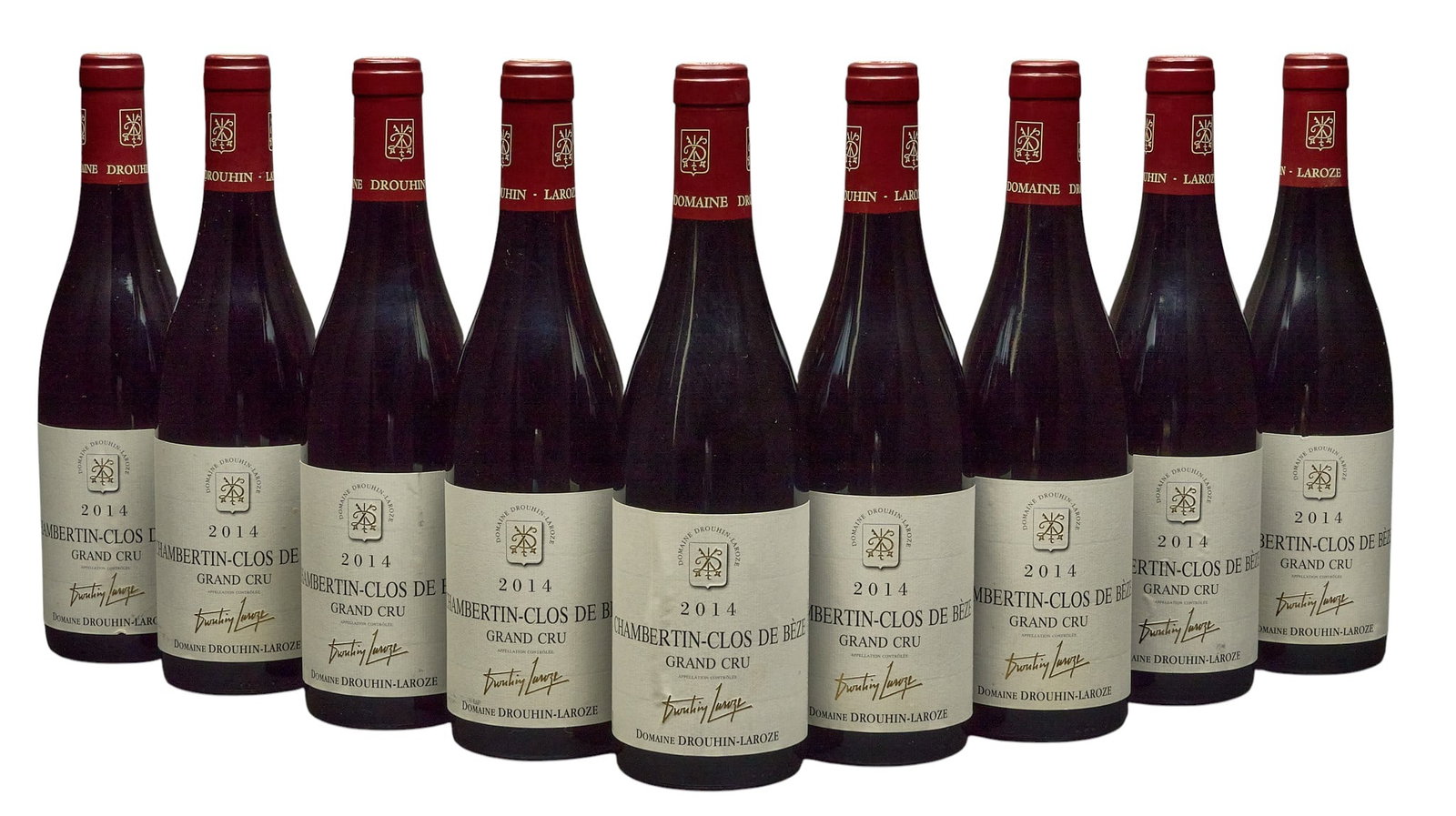 (9) 2014 Drouhin-Laroze Chambertin??Clos de Bèze Grand Cru: Nine bottles of 2014 Domaine Drouhin-Laroze Chambertin??Clos de Bèze Grand Cru Provenance: Property from the custom chilled cellar of the Cordillera Ranch home of prominent attorney