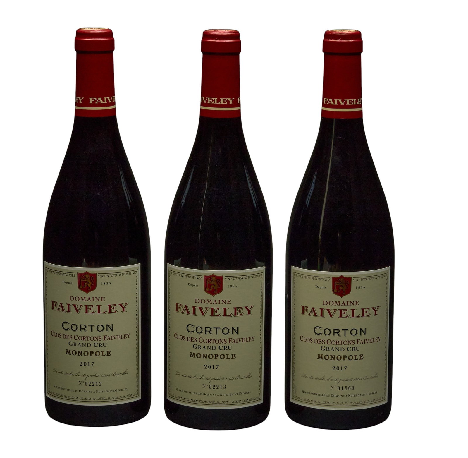 (3) 2017 Faiveley Corton Monopole: Three bottles of 2017 Faiveley Corton Monopole Provenance: Property from the custom chilled cellar of the Cordillera Ranch home of prominent attorney David J. Arata