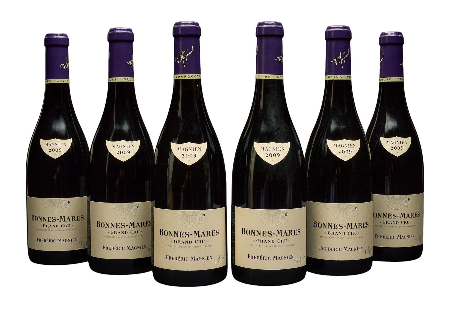 (6) 2009 Frederic Magnien Bonnes-Mares: Six bottles of 2009 Frederic Magnien Bonnes-Mares Provenance: Property from the custom chilled cellar of the Cordillera Ranch home of prominent attorney David J. Arata