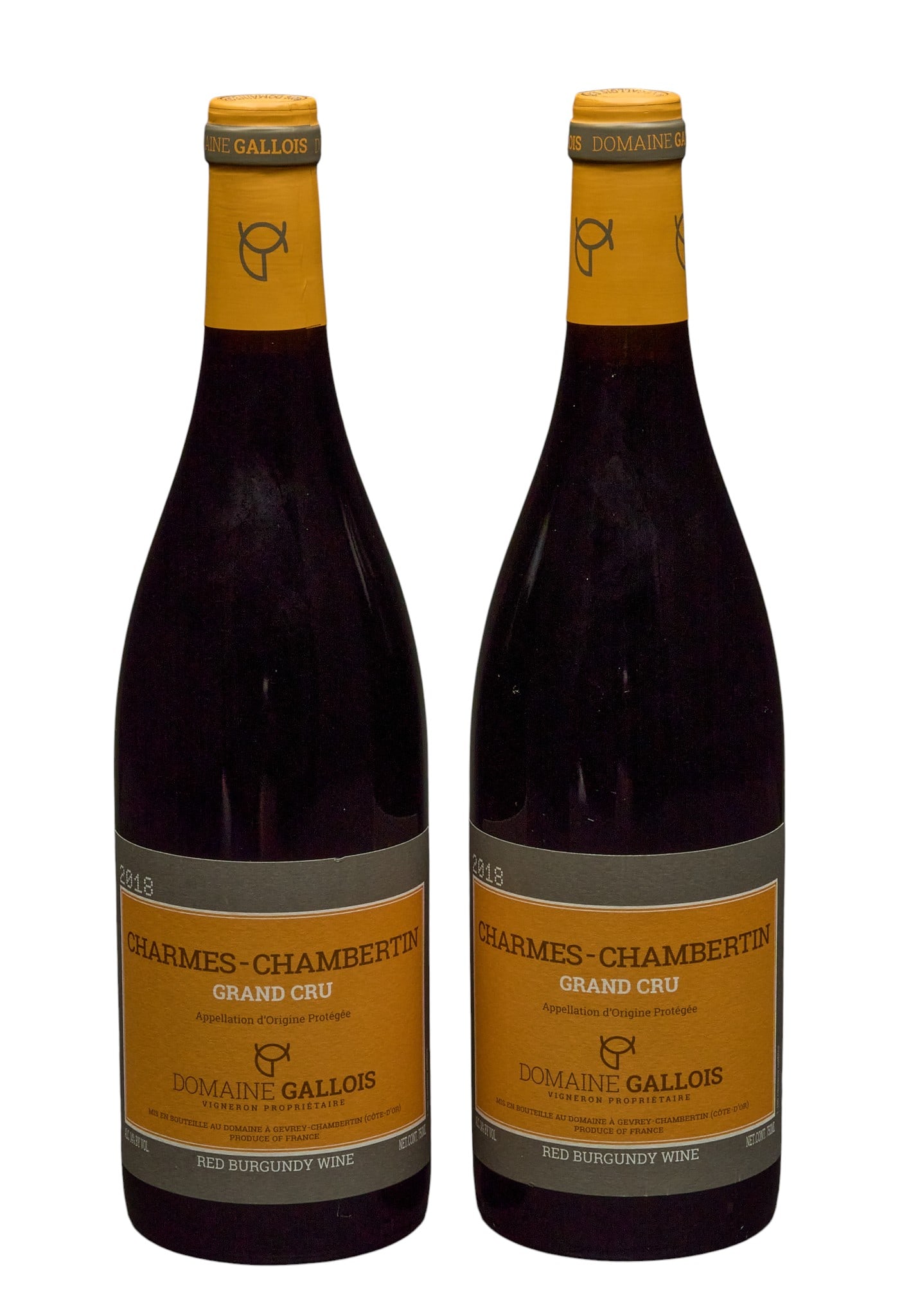 (2) 2018 Domaine Gallois Charmes-Chambertin Grand Cru: Two bottles of 2018 Domaine Gallois Charmes-Chambertin Grand Cru Provenance: Property from the custom chilled cellar of the Cordillera Ranch home of prominent attorney David J. Arata