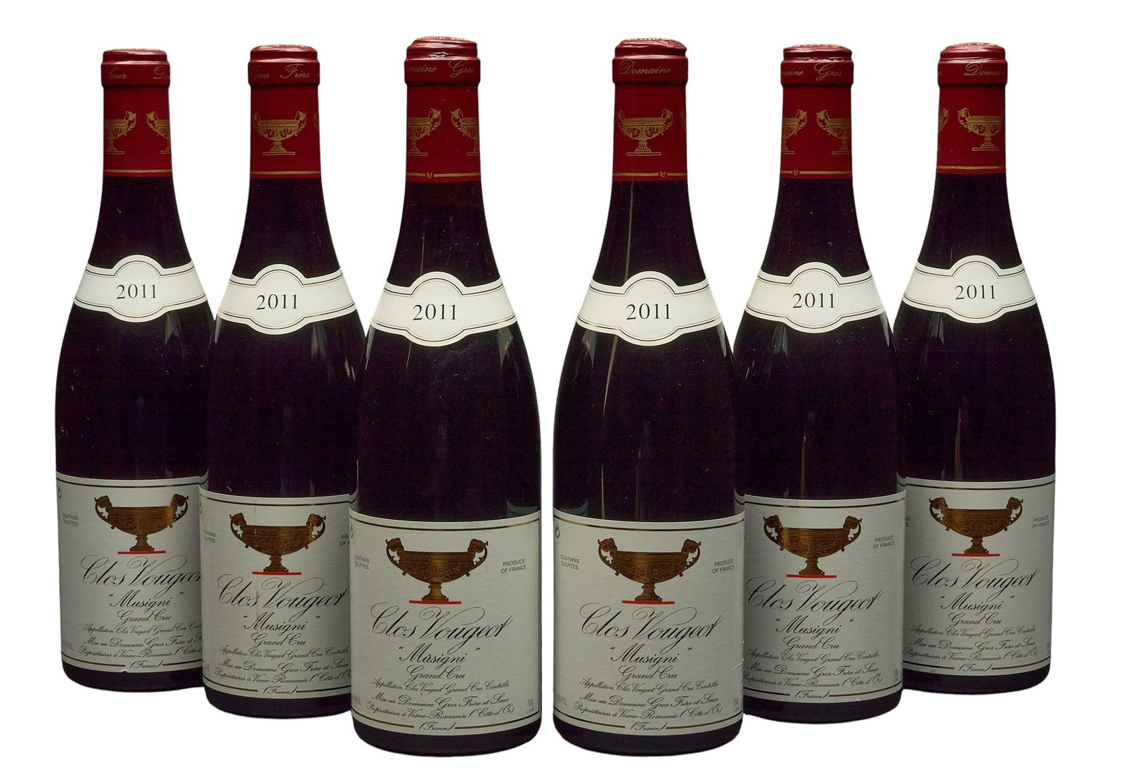 (6) 2011 Domaine Gros Frere & Soeur Clos Vougeot "Musigni": Six bottles of 2011 Domaine Gros Frere & Soeur Clos Vougeot "Musigni" Provenance: Property from the custom chilled cellar of the Cordillera Ranch home of prominent attorney David