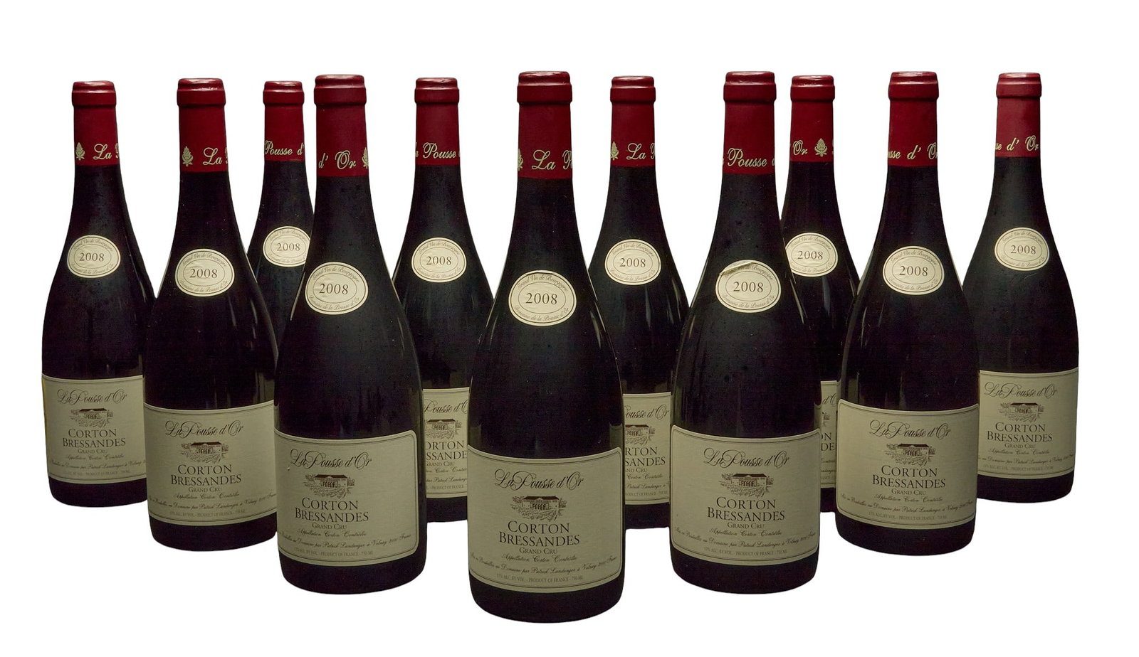 (11) 2008 La Pousse d'Or Corton Bressandes Grand Cru: Eleven bottles of 2008 La Pousse d'Or Corton Bressandes Grand Cru Provenance: Property from the custom chilled cellar of the Cordillera Ranch home of prominent attorney David J. Arata
