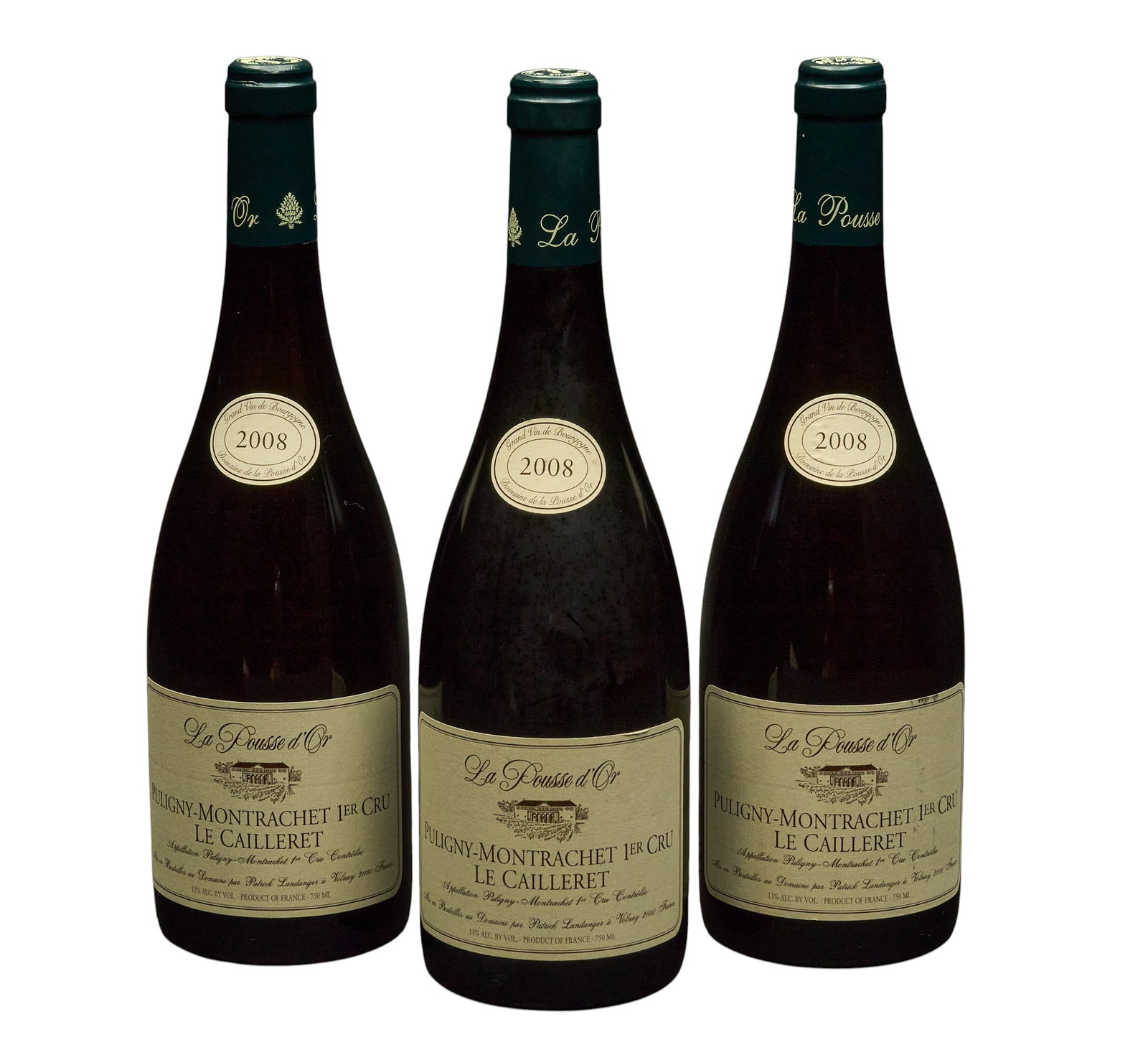 (3) 2008 La Pousse d'Or Le Cailleret: Three bottles of 2008 La Pousse d'Or Le Cailleret Provenance: Property from the custom chilled cellar of the Cordillera Ranch home of prominent attorney David J. Arata