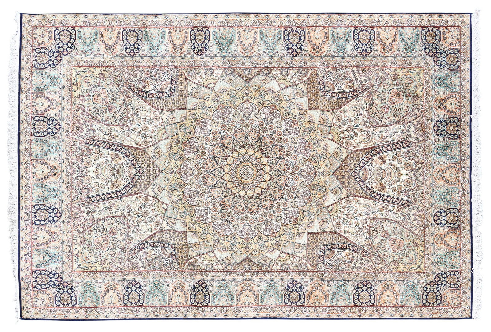 Hand-Knotted Silk Rug, 9 ft. x 6 ft. 2 in.: Hand-knotted silk rug 9 ft. x 6 ft. 2 in. Provenance: Property from a home in Montgomery, Texas