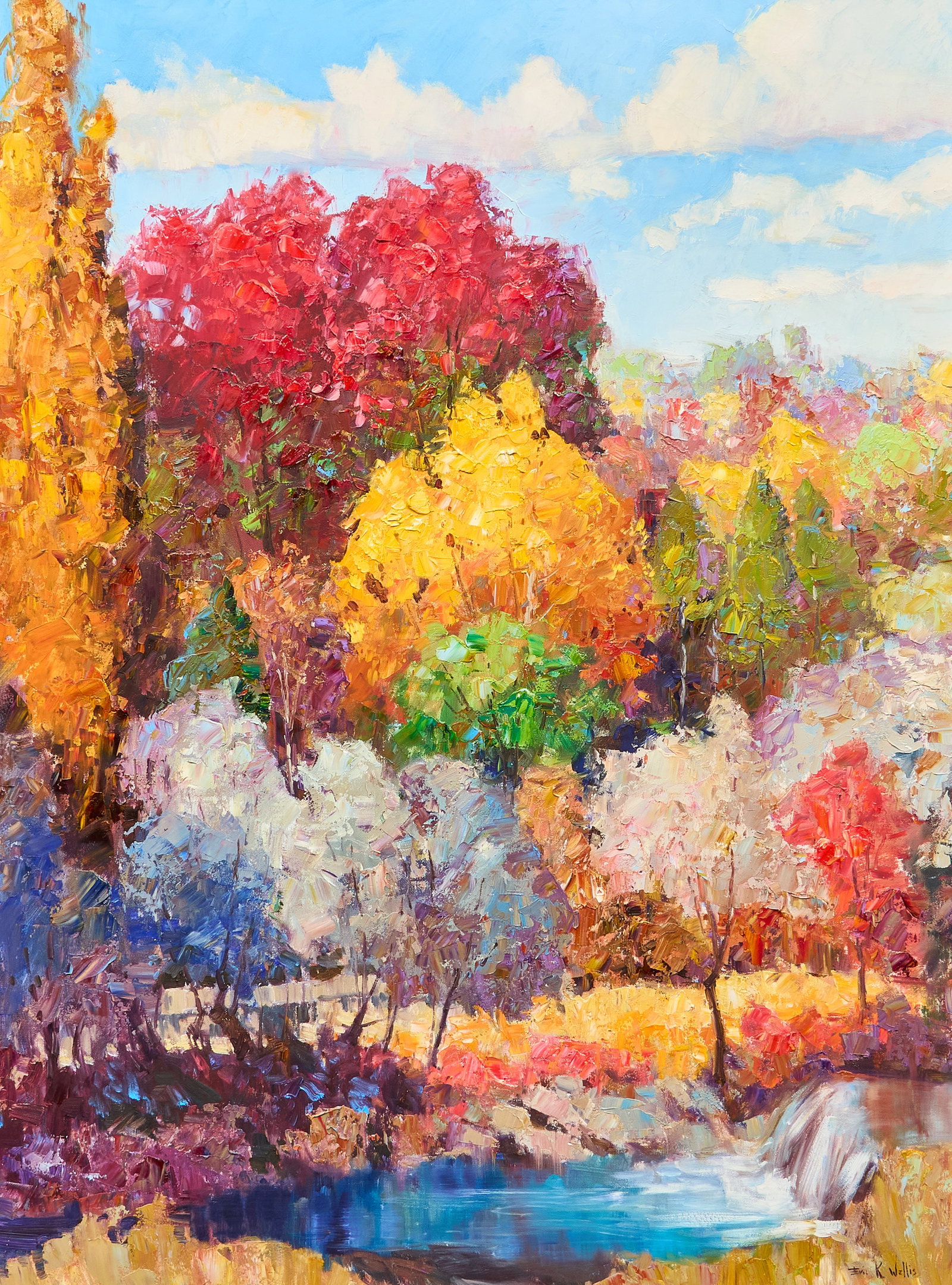 Kent Wallis, "Brilliant Vista": Kent R. Wallis (Utah, b. 1945), "Brilliant Vista", oil on canvas, signed lower right, signed again and titled on the bottom stretcher bar sight: 40 x 30 in., frame: 48 x 38 in. Pro