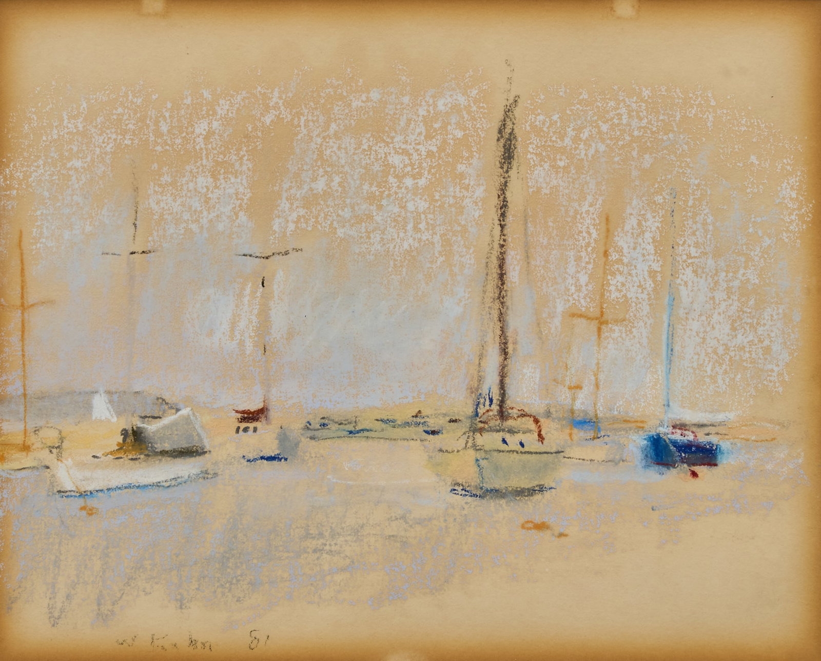 Wolf Kahn, "In Vineyard Haven Harbor": Wolf Kahn (Amer. / Germany, 1927-2020), "In Vineyard Haven Harbor" (Martha's Vineyard), pastel on paper, signed and dated lower left, 1981, with Meredith Long Gallery (Houston, Texas) st